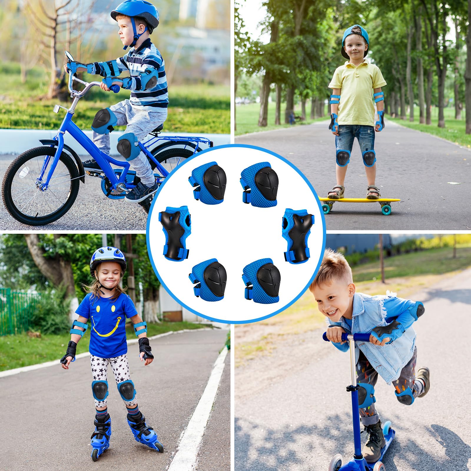 Bambini Ginocchiere, Regolabile Ginocchiere Set, 6 in 1Protezioni Skateboard Bambini, Protezioni Pattini Ginocchiere Gomitiere, Gomitiere Protezioni Set per Pattinaggio in Bicicletta