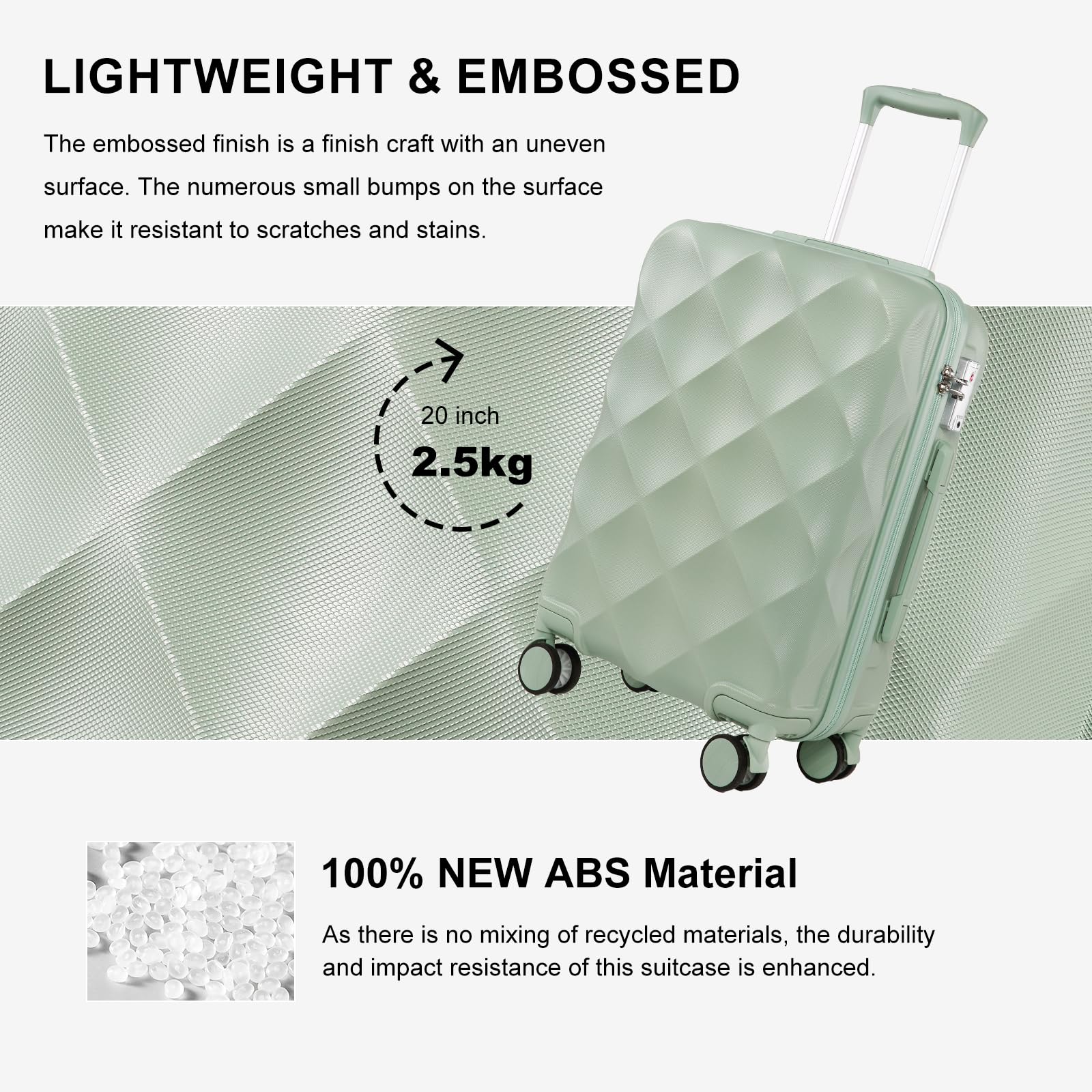 Sea choice Valigia Trolley Piccola ABS Bagaglio a Mano con Borsa da Toilette e Borsa da Viaggio Valigie con Lucchetto TSA Cerniera YKK Ruote a 360°