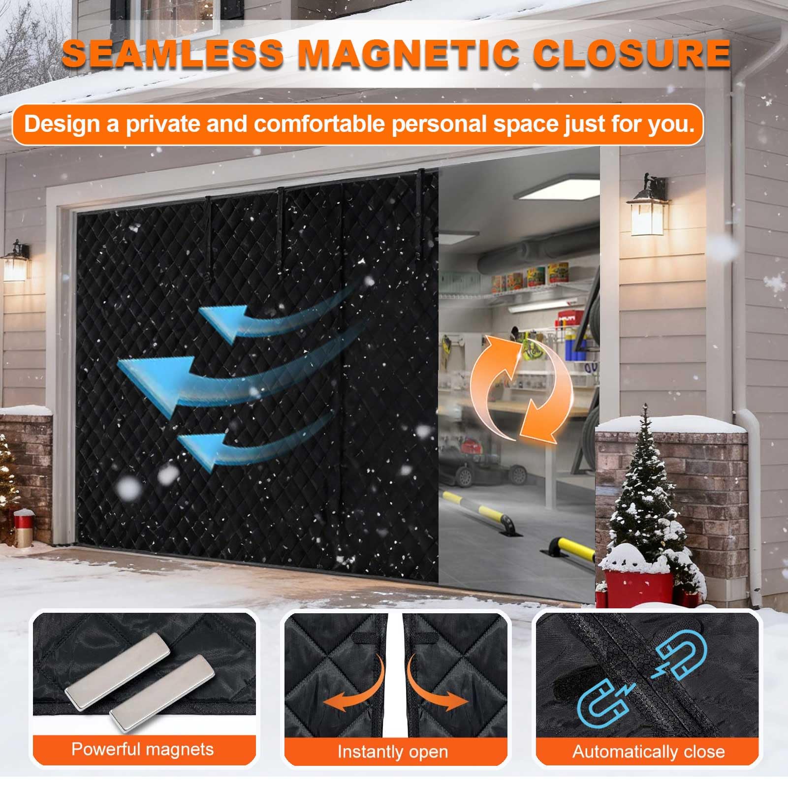 Kit di copertura per porta del garage con isolamento termico magnetico per l'inverno, adatto per garage doppio da 3,5 x 2,7 m, grigio ponderato migliorato a risparmio energetico ritenzione del calore