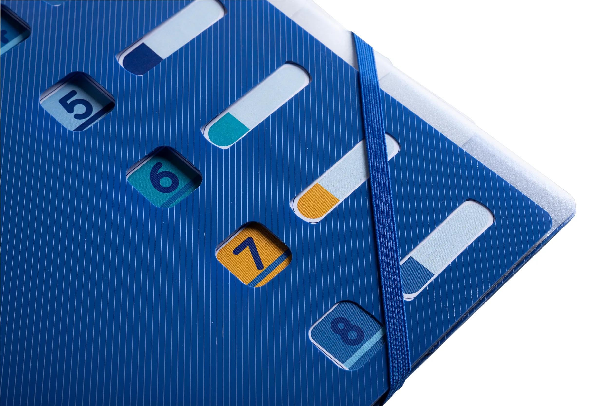 Exacompta - Ref. 56212E - Caja de 10 clasificadores Bee Blue con gomas y ventanas cortadas - cubierta e interior de PP reciclado - 8 compartimentos - para A4 - Dim 25 x 32 cm - Azul marino