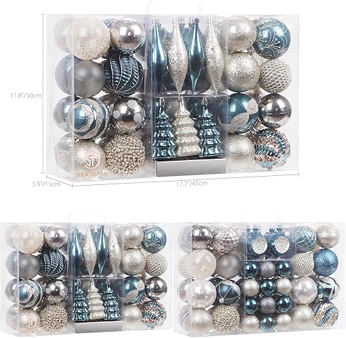 Miniatura 2 de Sea Team Paquete de 65 adornos surtidos de bolas de Navidad inastillables juego de adornos colgantes decorativos de temporada con paquete de regalo