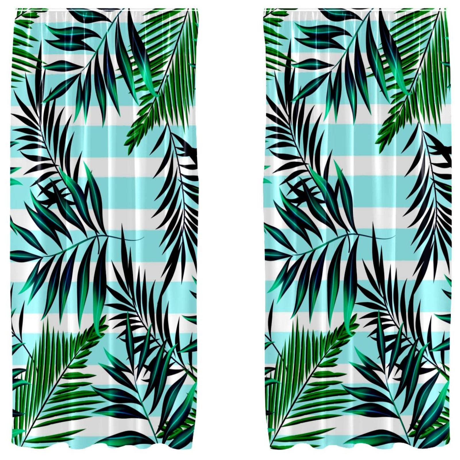 Cortinas de ventana con estampado botánico verde en juego de dos unidades