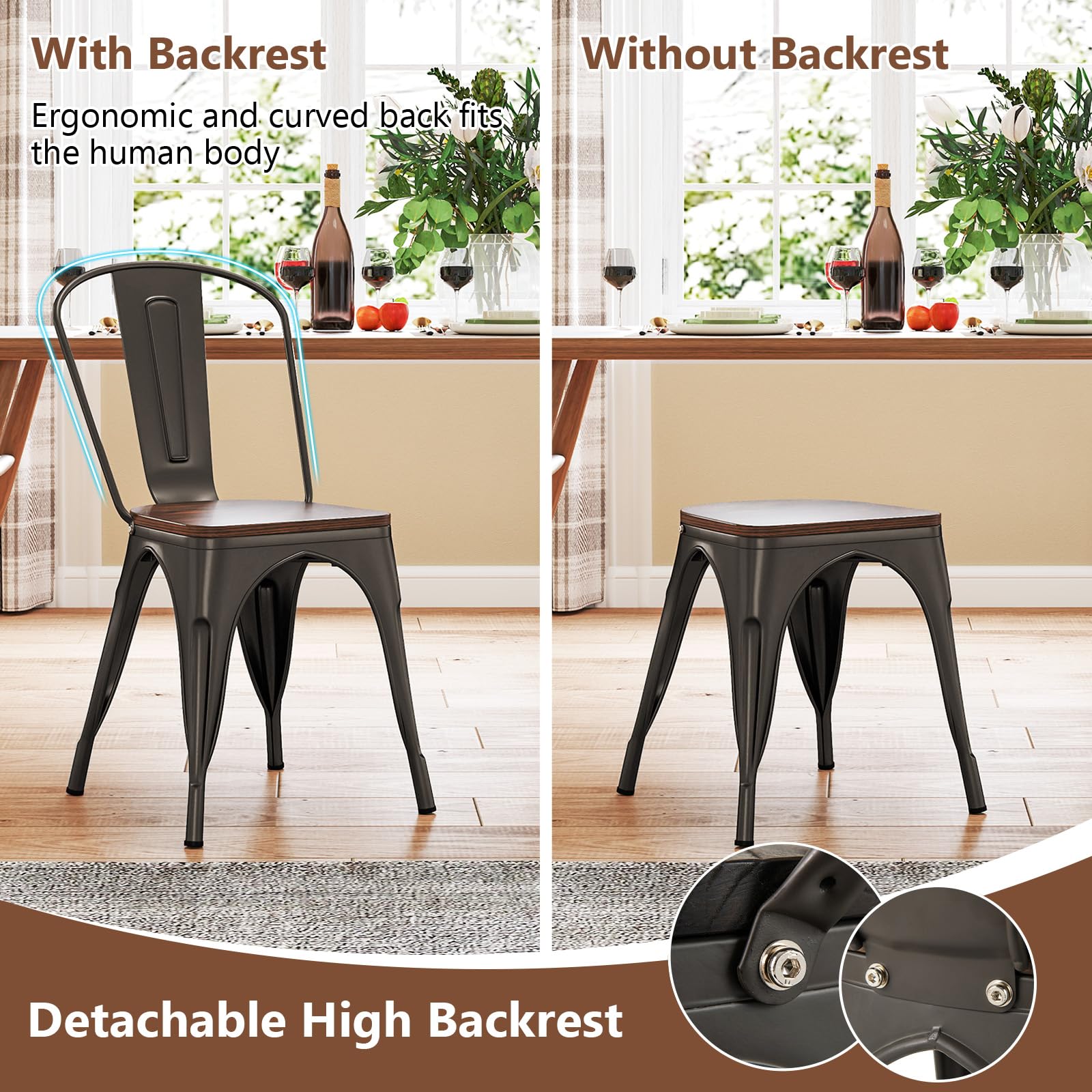 Amazon.com - Giantex Metal Dining Chairs Set of 4, Stackable
