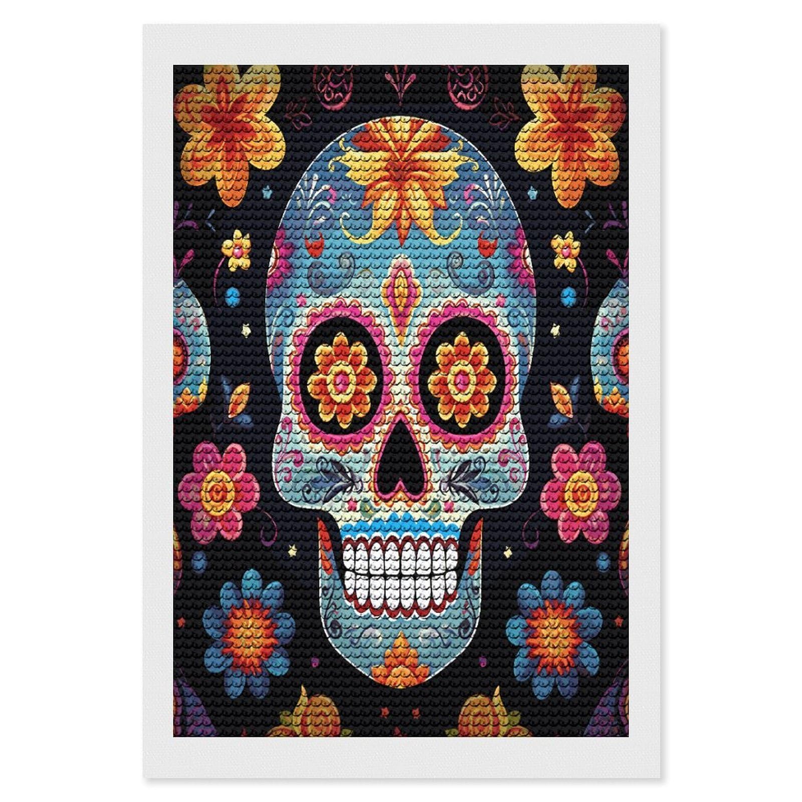FekiLoot Sugar Skulls Paint by Numbers Kit for Adults Beginner DIY Diamond Dots Paintings Round Full Drill Diamond Art Kits Picture Diamond Art Painting Kits for Home Decor 8"x12"