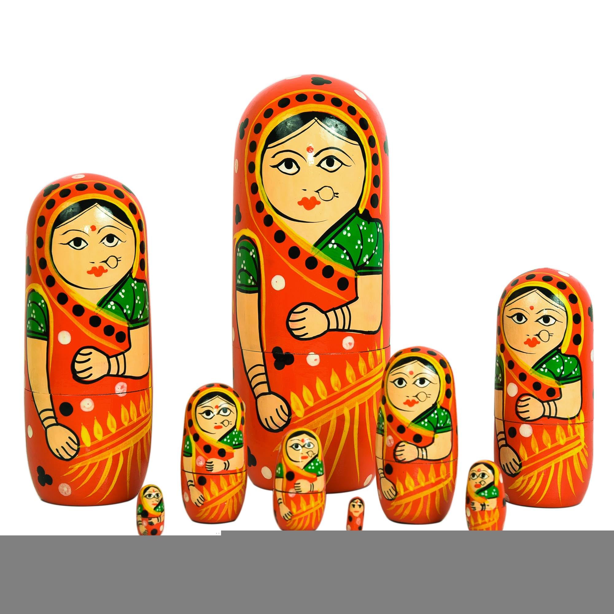 Toolart Set of 5 Wooden Russian Nesting Dolls - Matryoshka Stacking Nested Wood Dolls (Red9) 2
