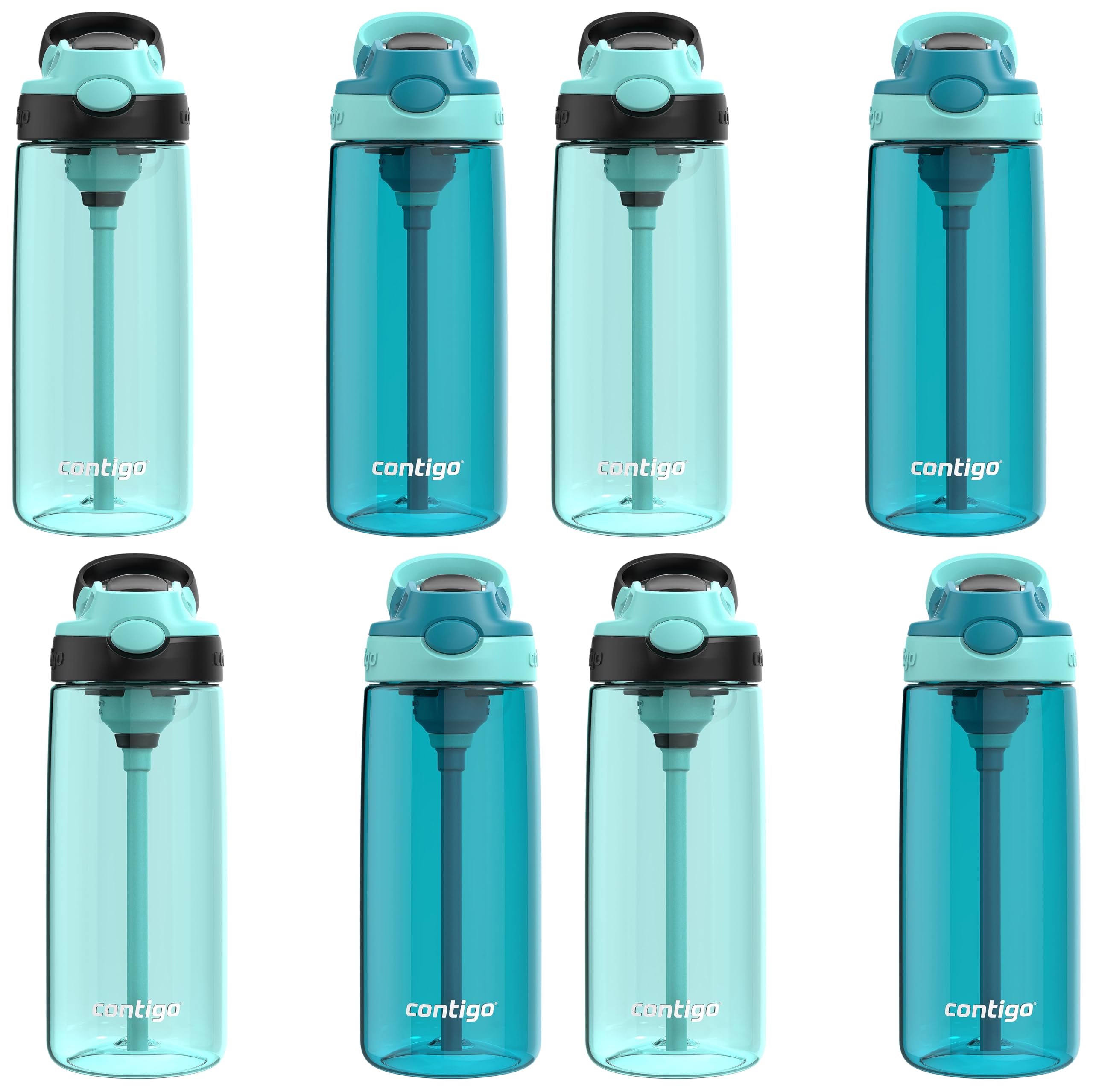 Contigo Aubrey Kids Dinos &amp; Sharks Cleanable Water Bottle with Silicone Straw Spill-Proof Lid Dishwasher Safe 14oz 2-Pack (Pack of 4)