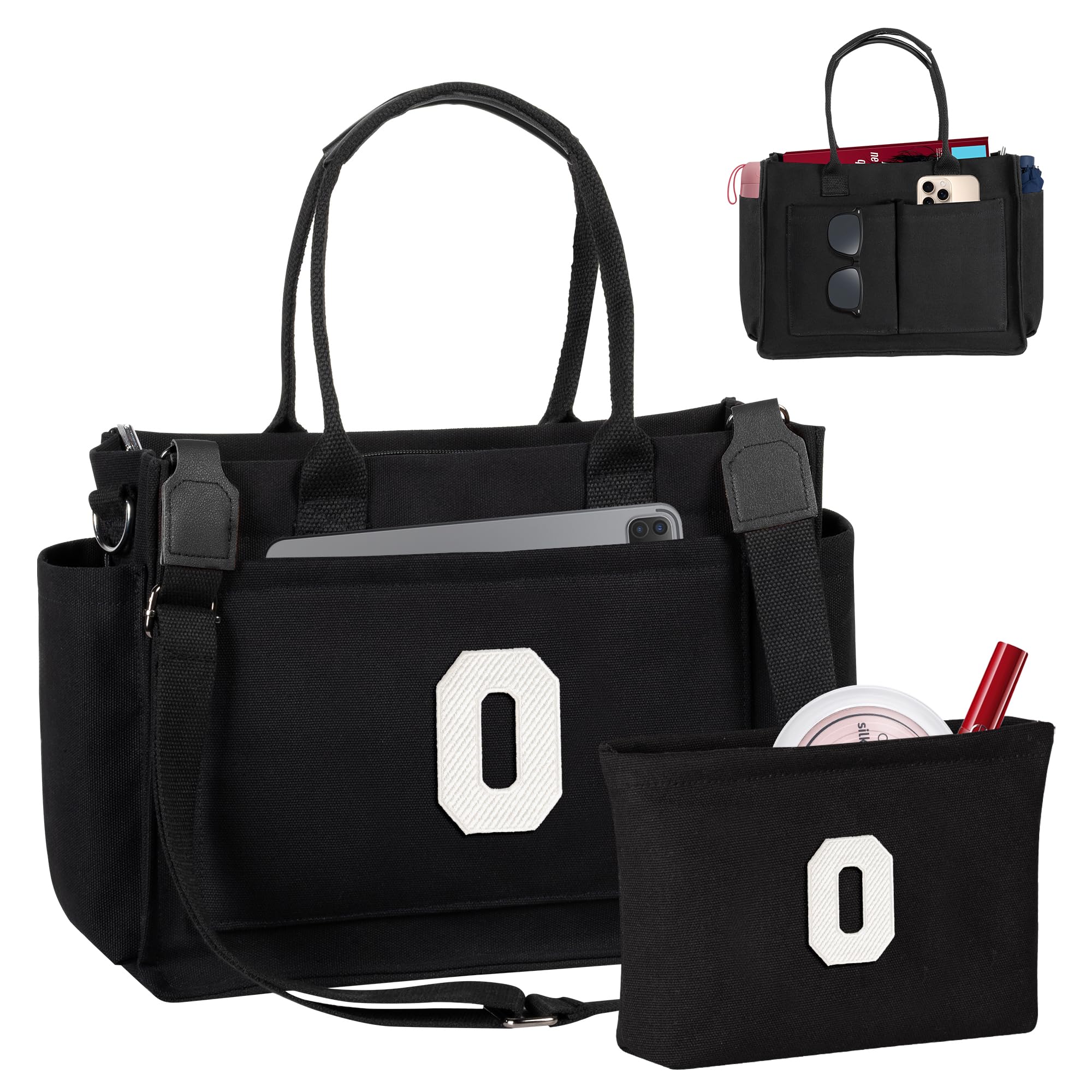 Freesya Birthday Gifts for Women Mom, Initial Tote Bag with Makeup Bag, Teen Girl Gifts Trendy Stuff, Graduation Gift