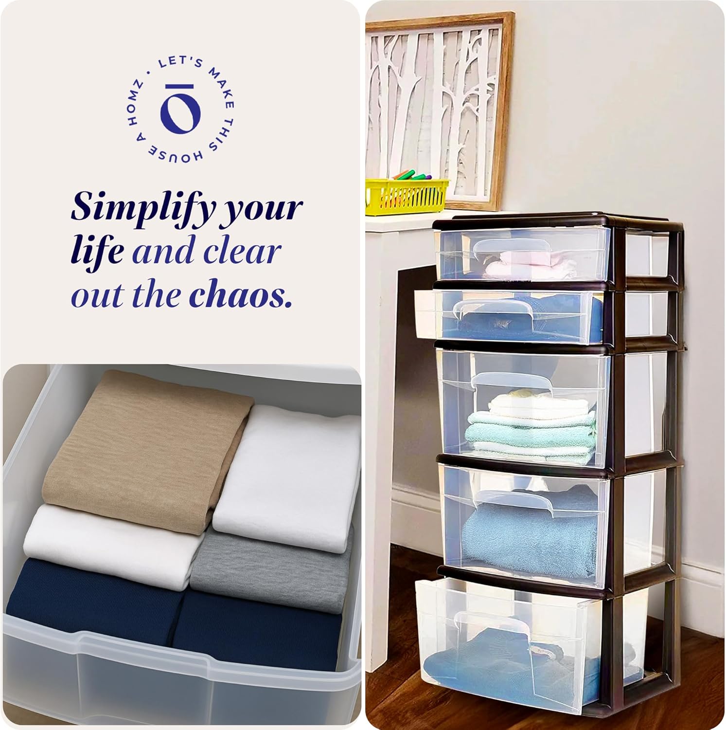 HOMZ Drawer Tower, 5-Tier Clear Plastic Storage Organizer Unit, Black Frame - Multi-Purpose Container Drawers for Bedroom, Bathroom, and Office Organization - Image 7