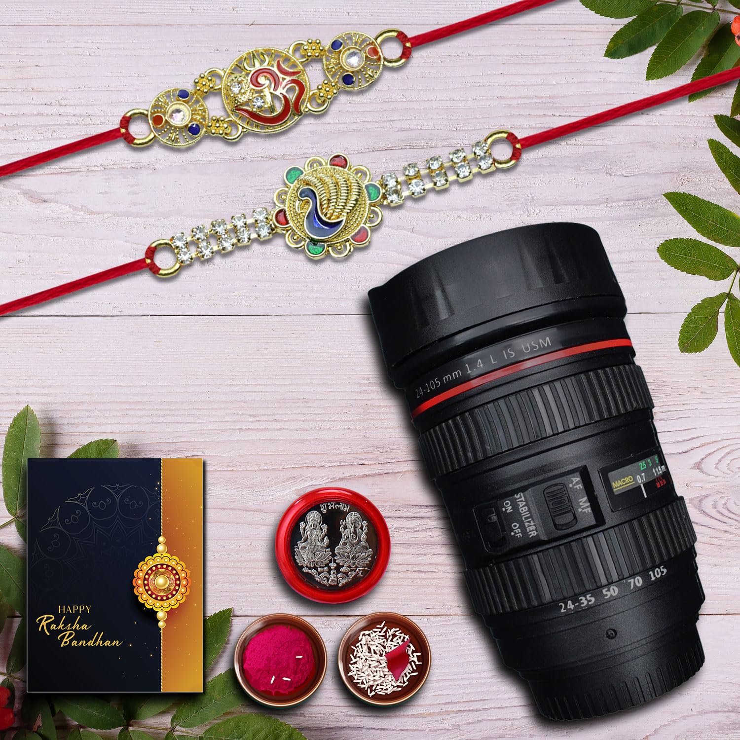 Vacalvers Multicolor Bracelet / Rakhi for Brother, Bhaiya, Bhabhi, Chocolate Peanuts 32gm & Camera Lens Mug, Rakhi with Card and Chocolate,Chocolate Gift Pack,Bracelet for Men (RBK2_F+F6_P32+M720)-image-22