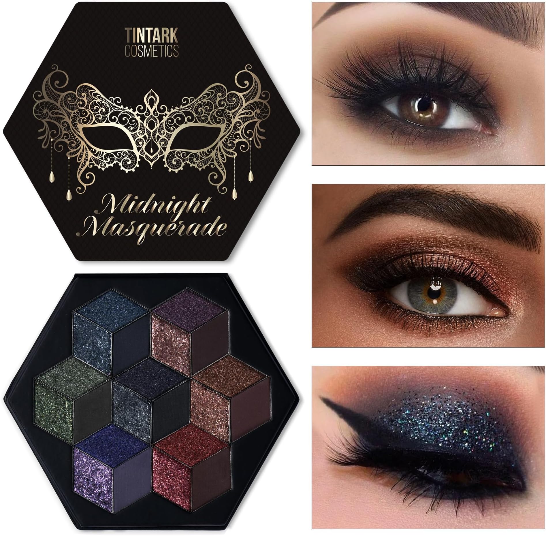 Black Smokey Eyeshadow Palette, Midnight Masquerade 21 Colors – Spectrum of Black Matte Shimmer Glitter Eye Shadow for Halloween Goth Makeup, Highly Pigmented, Talc Free