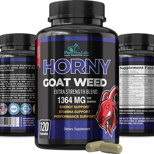 Horny Goat Weed Extra Strength - 120 cápsulas con maca, L-arginina, ginseng - Aumenta el deseo, el rendimiento, la resistencia, la energía, la