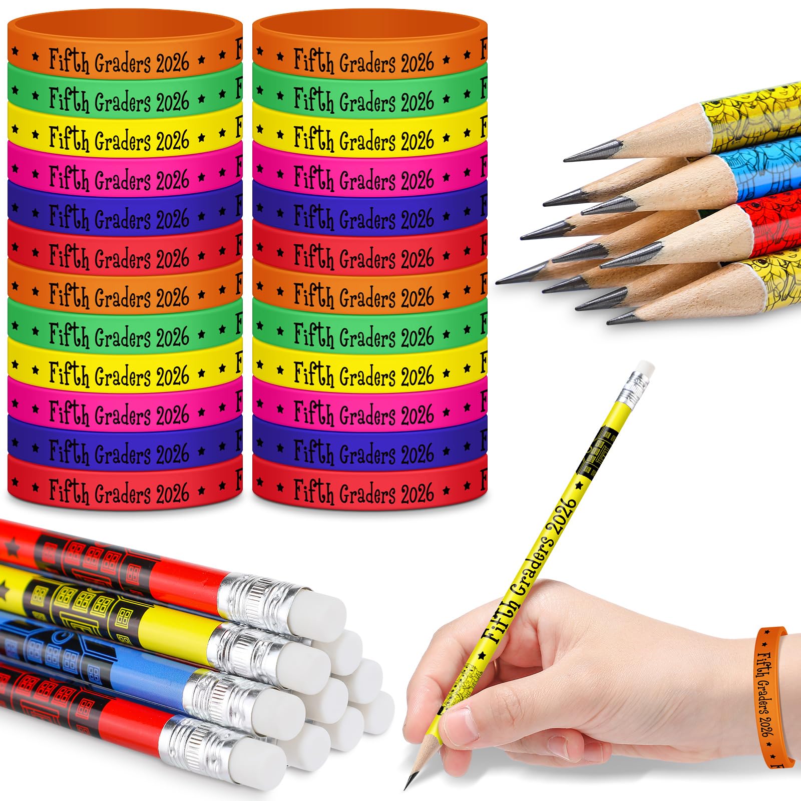 Tenceur 48 Pcs 5th Grade Graduation Gifts Bulk Fifth Graders 2026 Pencils and Bracelets End of The Year Gifts for Students from Teacher Classroom Graduation Party Favor Teacher Reward Prize Supplies