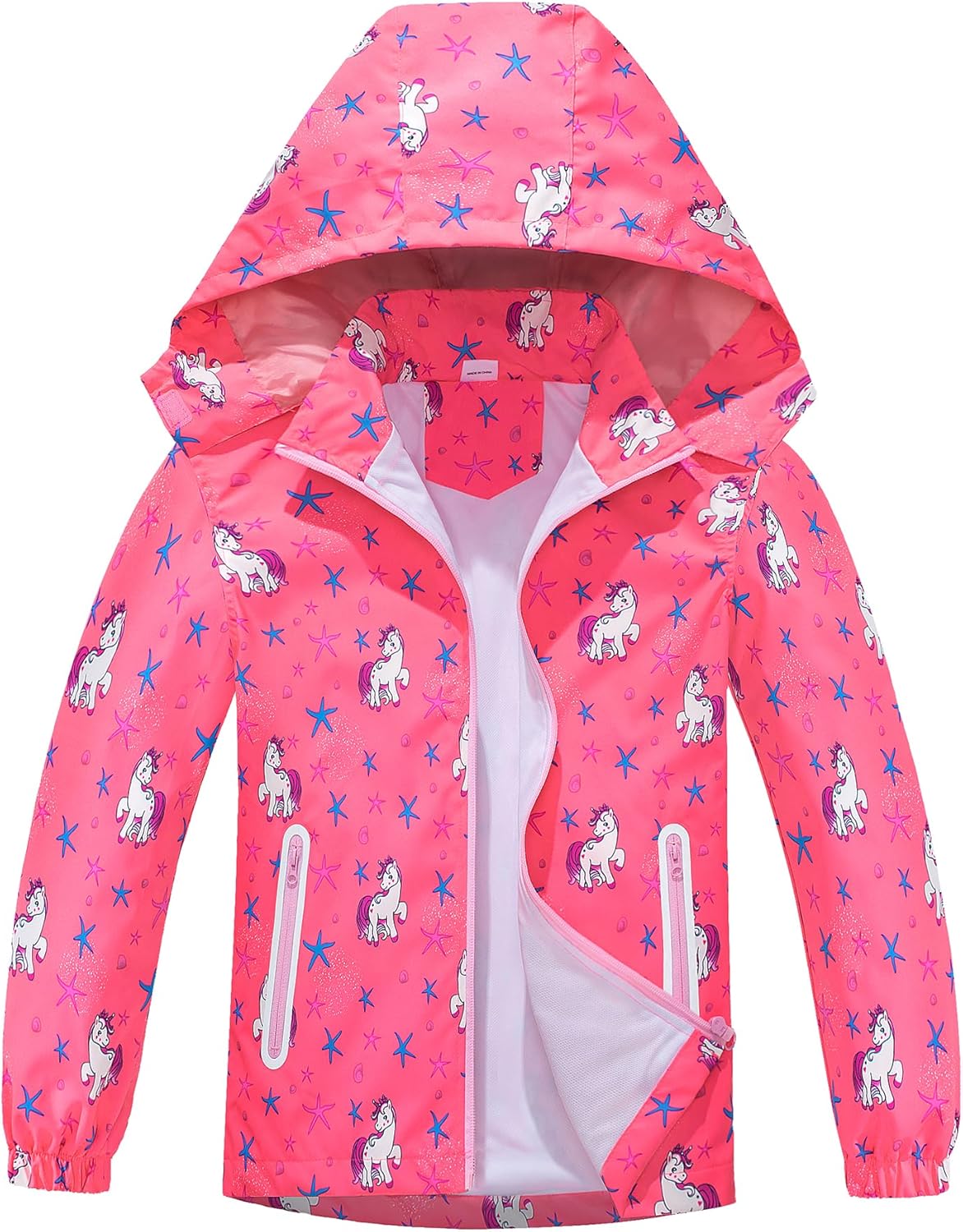 ALDRIMORE&LLY Kids Rain Jacket Waterpoof and Lightweight Raincoats for Boys Girls 8-9 Years Dark Pink
