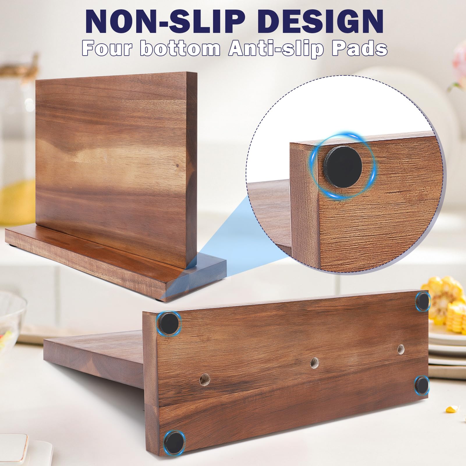 Gugxiom Double Sided Messerblock Magnetisch, Acacia Wood Magnetic Knife Holder, Magnetic Knife Block, Starken Magneten, Ohne Messer, Messerständer für Messer Präsentation und Lagerung