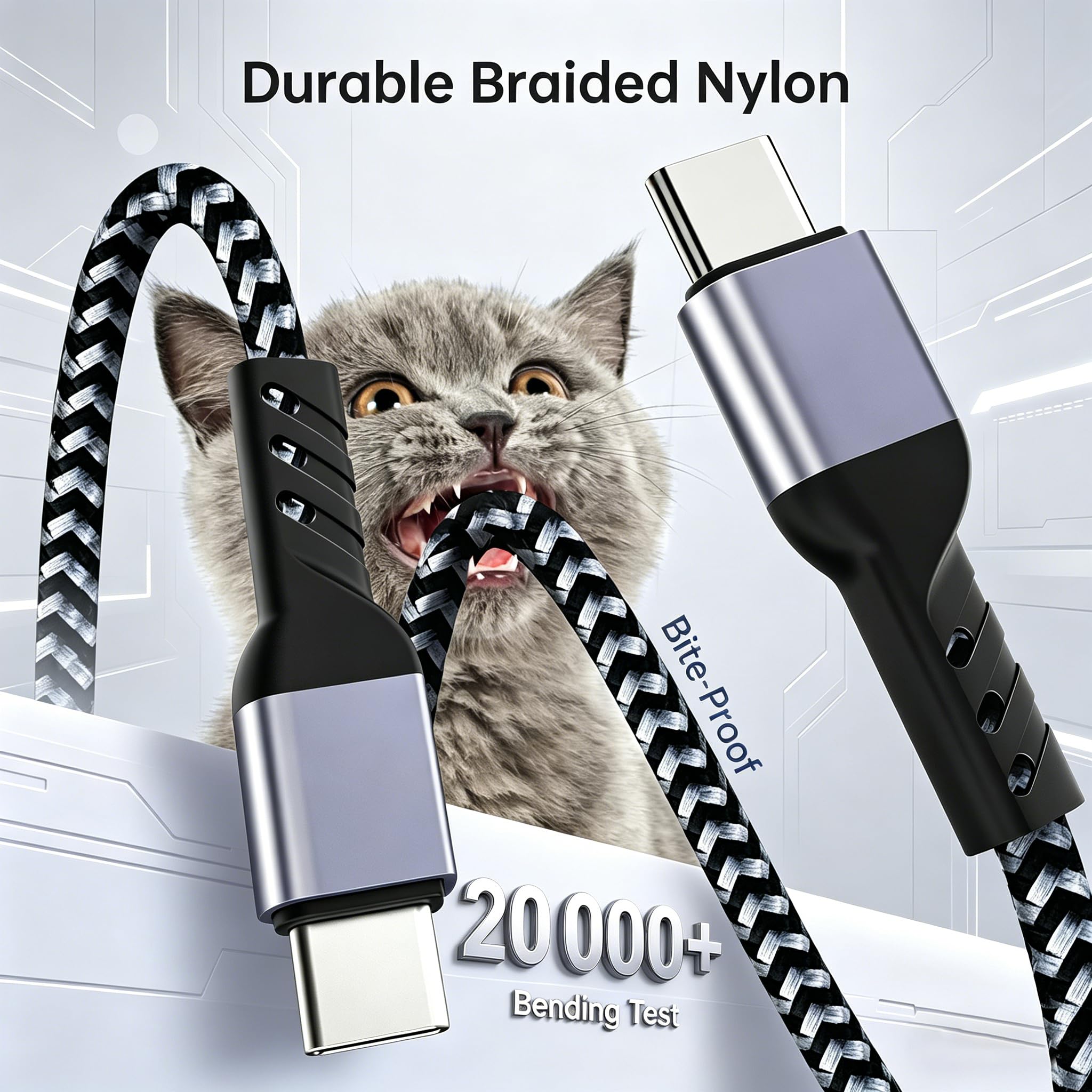 YISH USB C do USB C Kabel ładowarki：(2 sztuki/ 2m) 65W USBC do C Kabel ładowarki Szybki ładunek 3A Pletaczony Typ Cad Dane Kompitalne z iPhone 17 16 15 Pro Max SAMSUNG S26 S25 S24 iPad MacBook Pro/Air