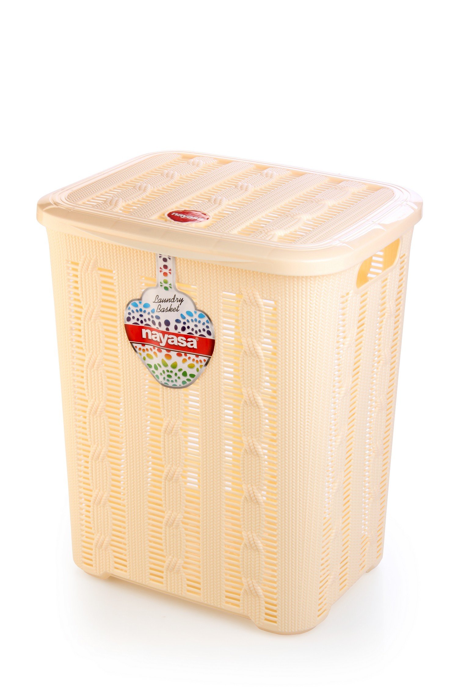 Nayasa Knitting 44 Liters Plastic Laundry Basket for Clothes with Lid | Laundry Bag for Clothes | Laundry Basket Plastic | Clothes Basket | Multipurpose Basket for Storage | Ivory-image-41