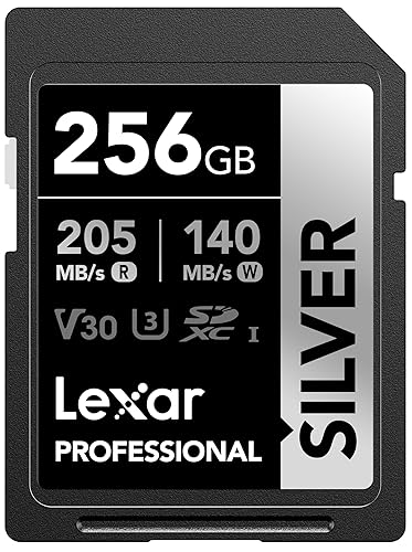 Lexar 256GB Professional Silver SD Card, UHS-I, C10, U3, V30, 4K, Up to 205/140 MB/s SDXC Memory Card, for Professional Photographer, Videographer, Enthusiast (LSDSILV256G-BNNNU) - Silver (205 MB/s) - 256GB