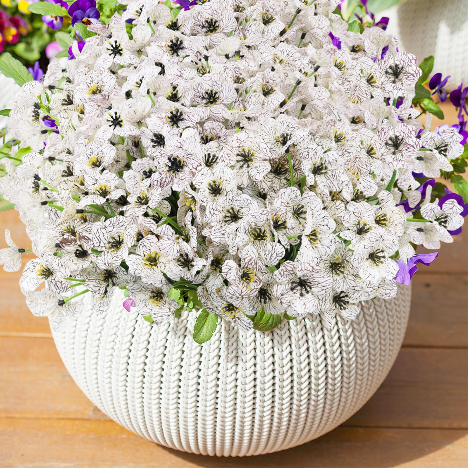 XIANNVXI 16 Bundles White Artificial Flowers for Outdoor UV Resistant Silk Decorative Small Fake Faux Artificial White Flower Plant for Outdoor Garden Porch Patio Window Box Balcony Hanging Basket — image 1
