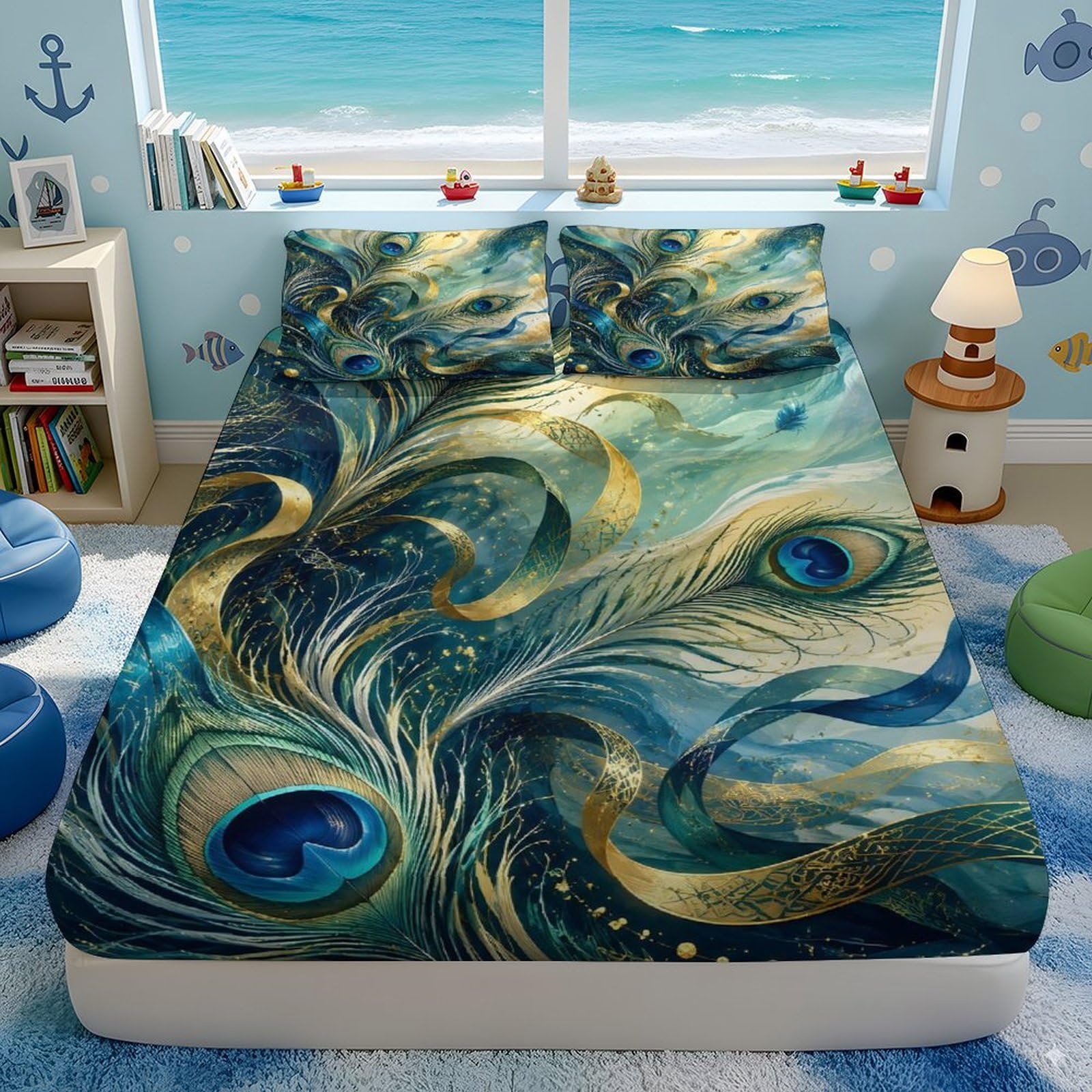 Plume Motif Drap Housse Impression 3D Microfibre Hypoallergénique