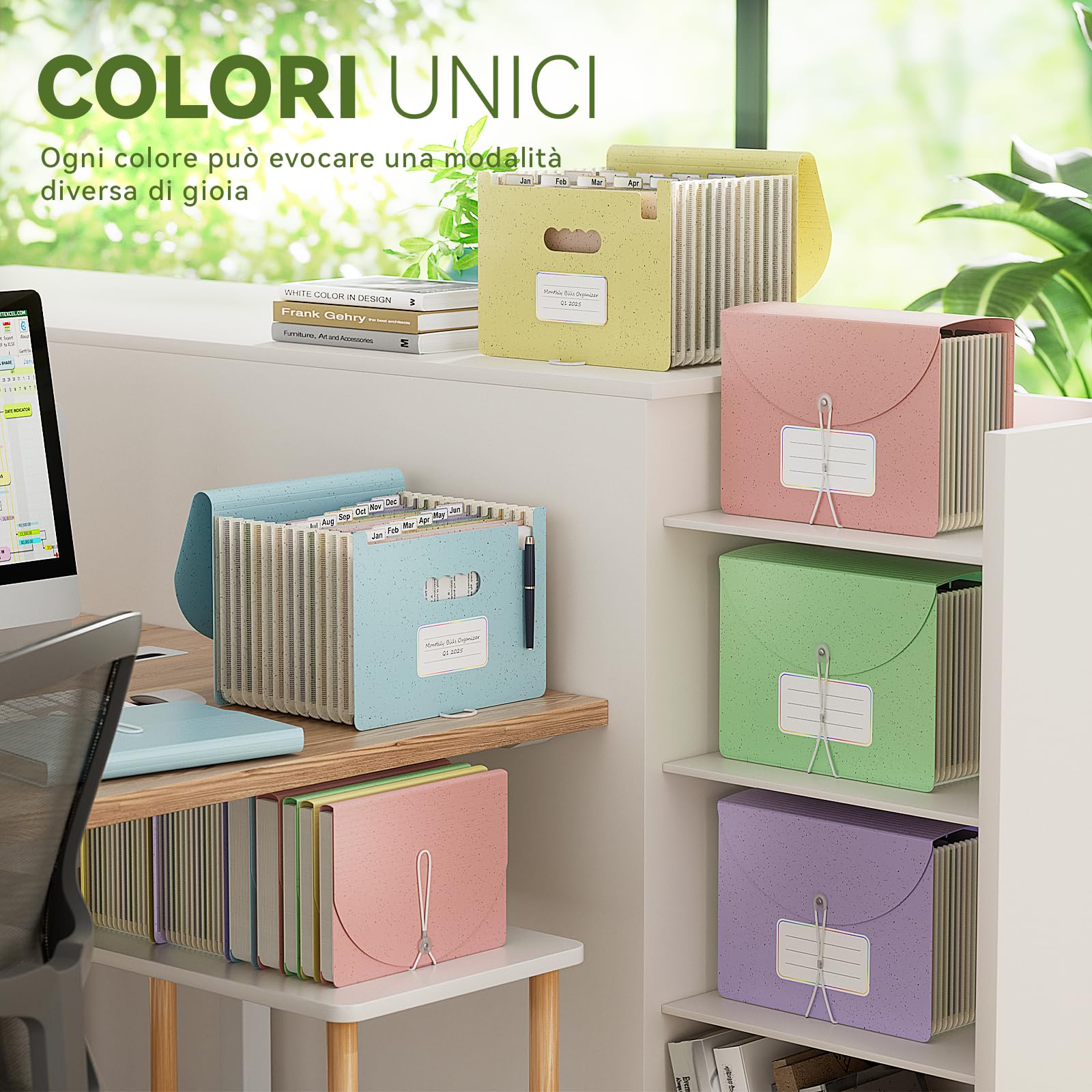 EcoStash Cartella Portadocumenti A4, 12 Tasche Porta Documenti in Paglia di Grano, Raccoglitore Documenti Espandibile per Ufficio Casa, Senza BPA, Ritorno alla Natura, Vita Sana - Rosa Fragola