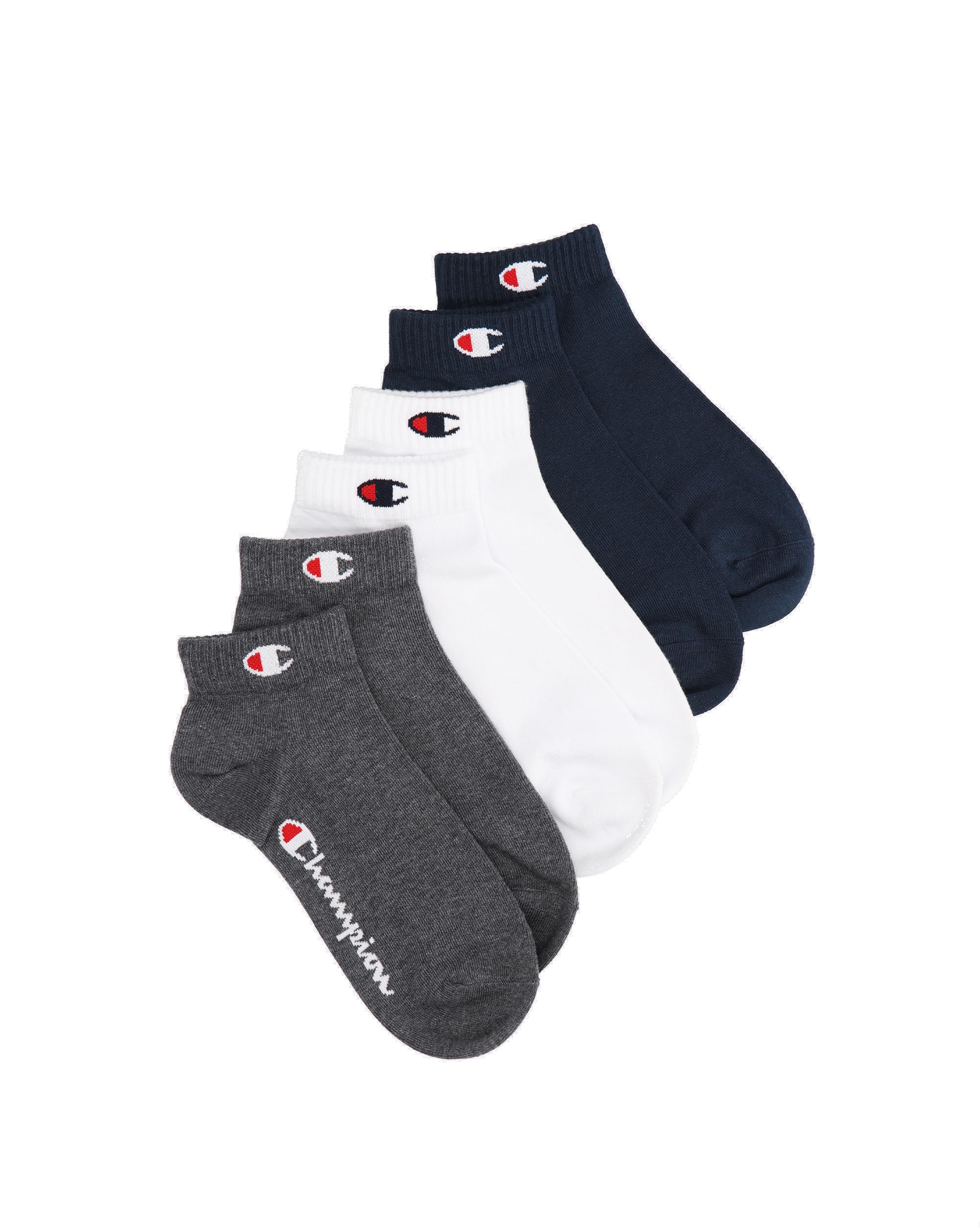 Champion BASICS NOS Adult Unisex Socks, Quarter, Navy Blue, Dark Grey Melange and White, 6 Pack