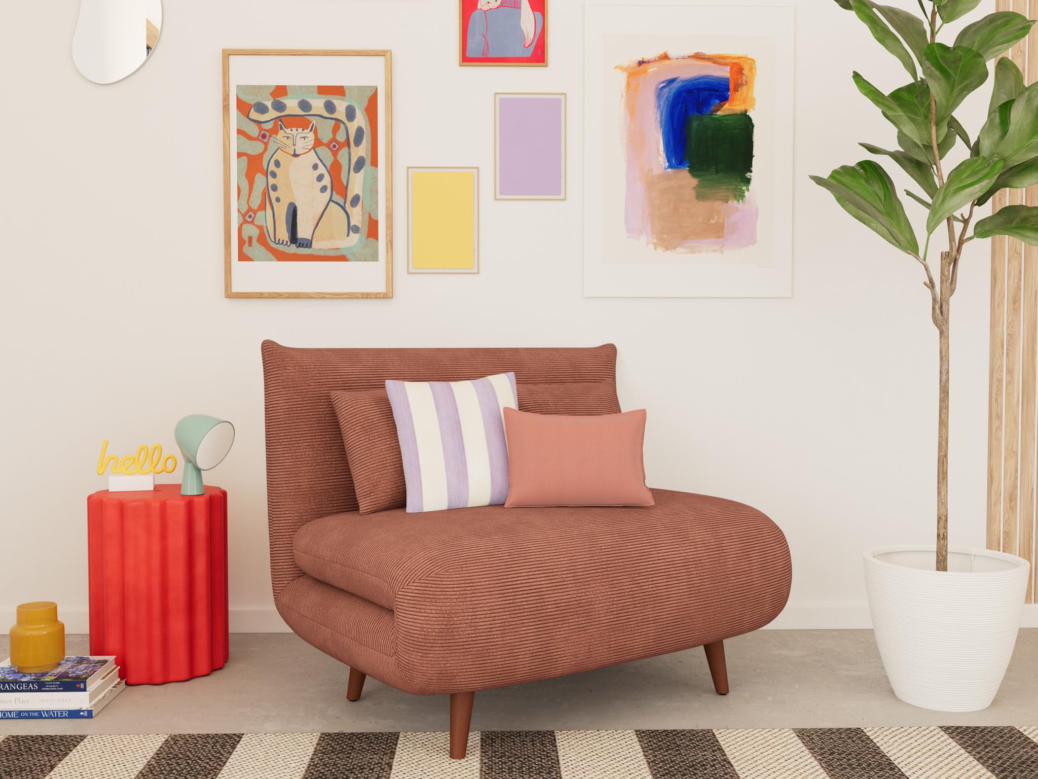 Bestmobilier Lumi Banquette Convertible clic clac 1 Place - Velours côtelé | Terracotta, couchage quotidien, petit canapé convertible design pour salon, chambre ou studio