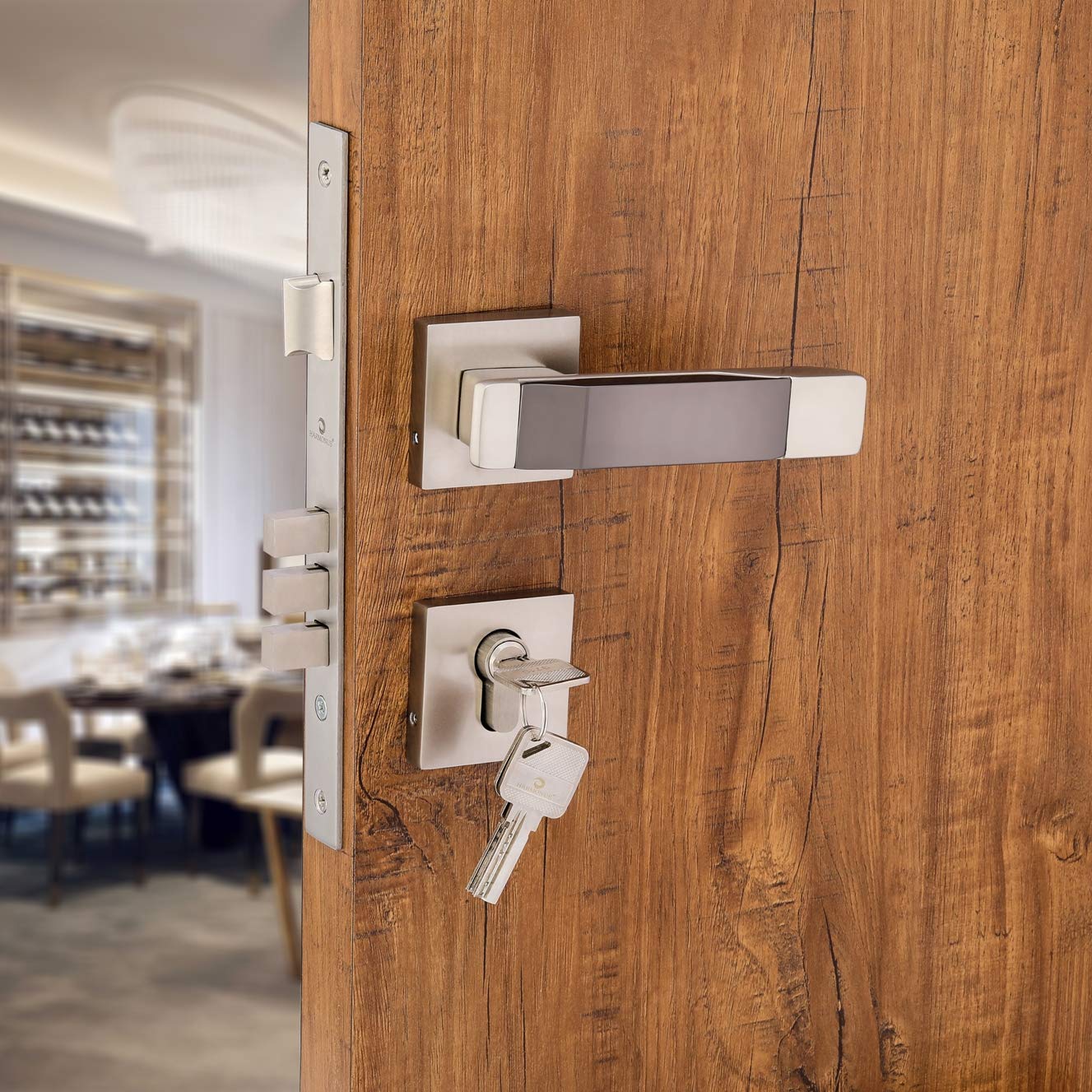 HARMONUS Zinc Alloy Mortise Door Lock Handle/Rose Mortice Handle with Lock Body/Zinc Alloy Weather Proof with 70mm Cylinder Computeries- 3 Keys (Satin-Black Satin/HI-5141)