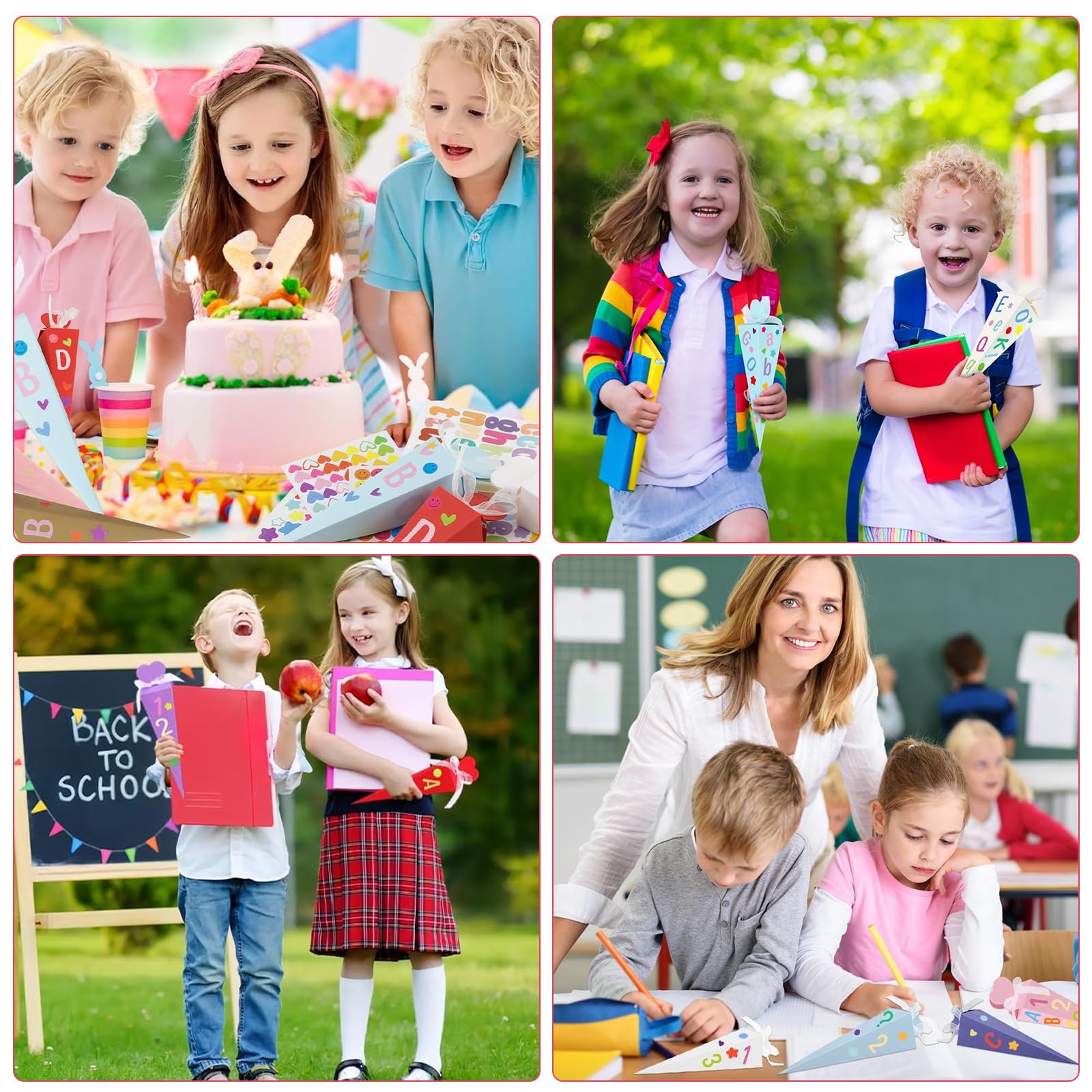 Cornet de Bonbons Forme Cônes Sac Cadeau 35 Pièces avec 16 Autocollants