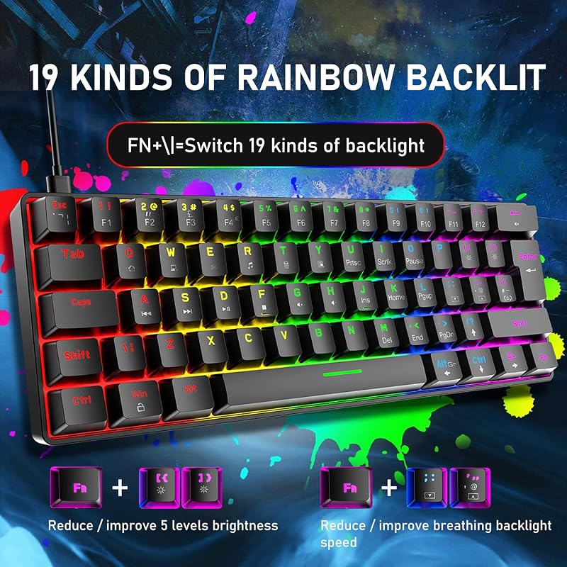 Hoopond 60% Mechanikus Gaming Billentyűzet 62 Gomb + RGB Egér 6400 DPI