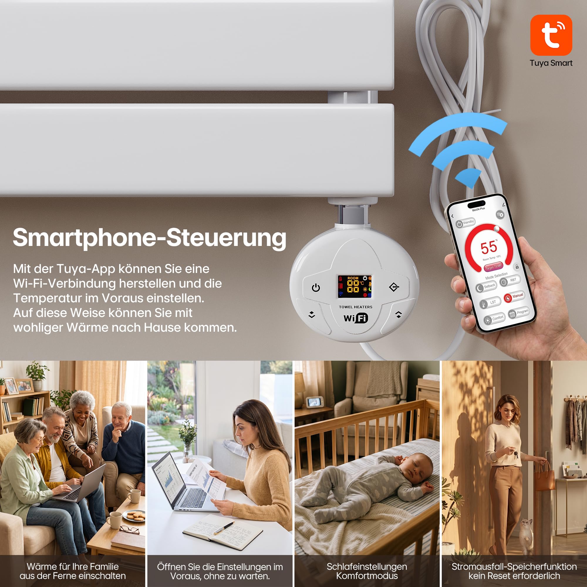 Elektrischer Handtuchwärmer 1314x600mm mit WiFi Programmierbare heizstab