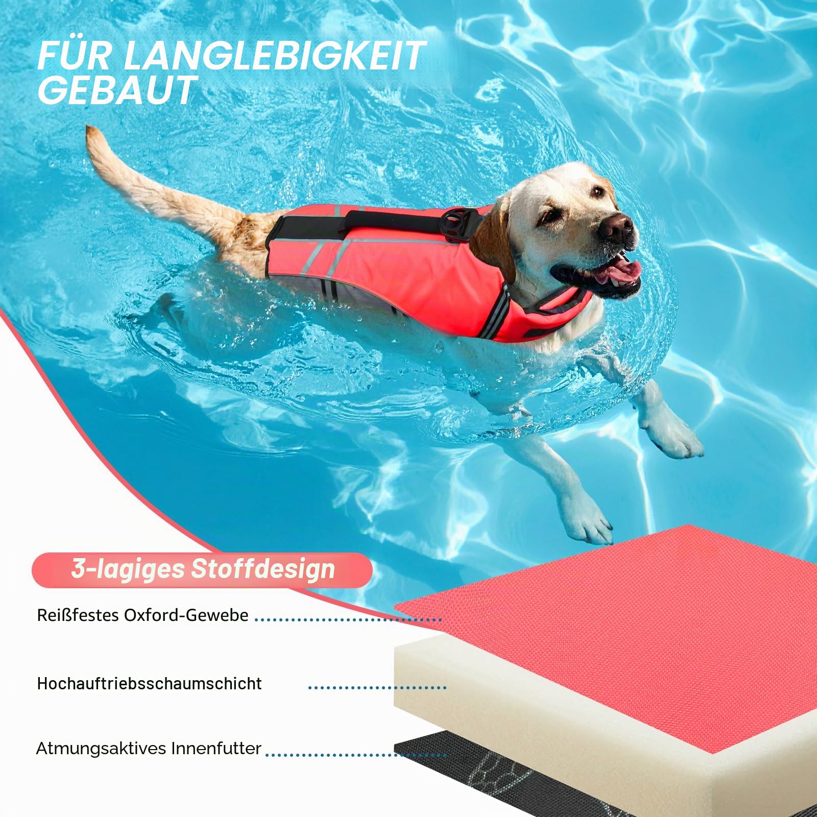 VIVAGLORY Sports Style Hundeschwimmweste, Rettungswesten Für Hunde Bootfahren, Auftrieb & Schwimmhilfe, Schwimmweste, S, Neon-Rosa | Schwimmhilfe mit Leinen-Ring und Griff zum Schwimmen und Bootfahren, reflektierend, verstellbar, für Hunde