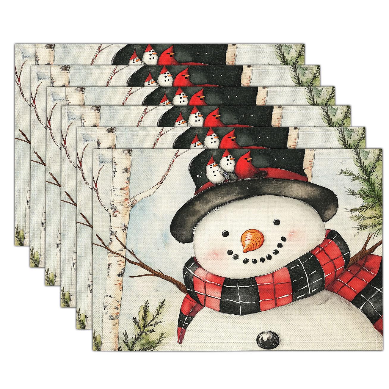 Sets de table Noël bonhomme de neige décoration fête cuisine lavables