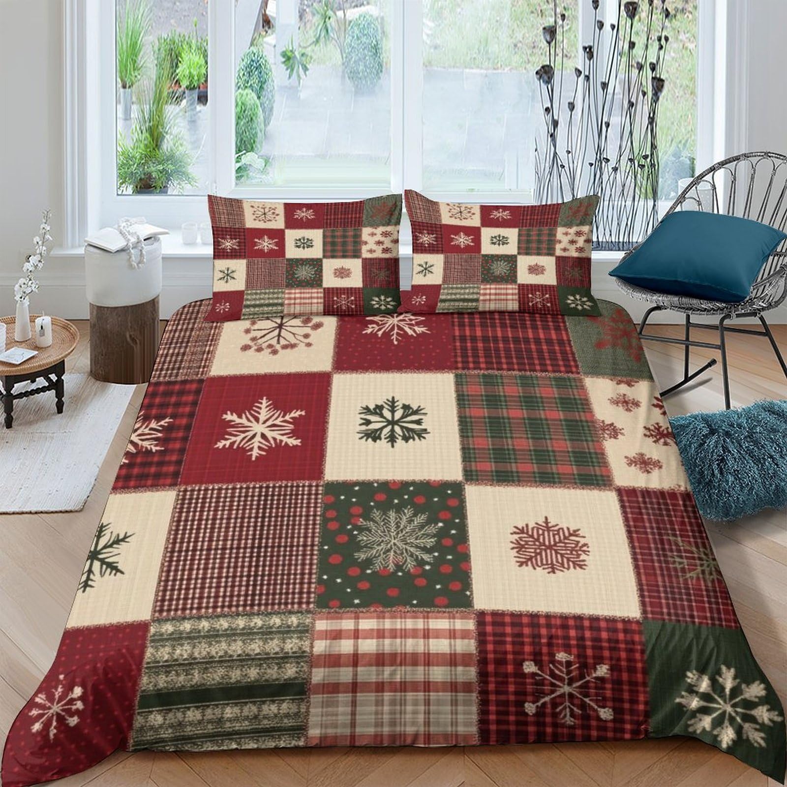 Ctjqhvkz Style-2 3D Printed Christmas Patchwork Fitted Sheet Microfiber Soft Plaid Snowflake Bed Cover For Bedroom Guest Room Decor Single（135X200cm）
