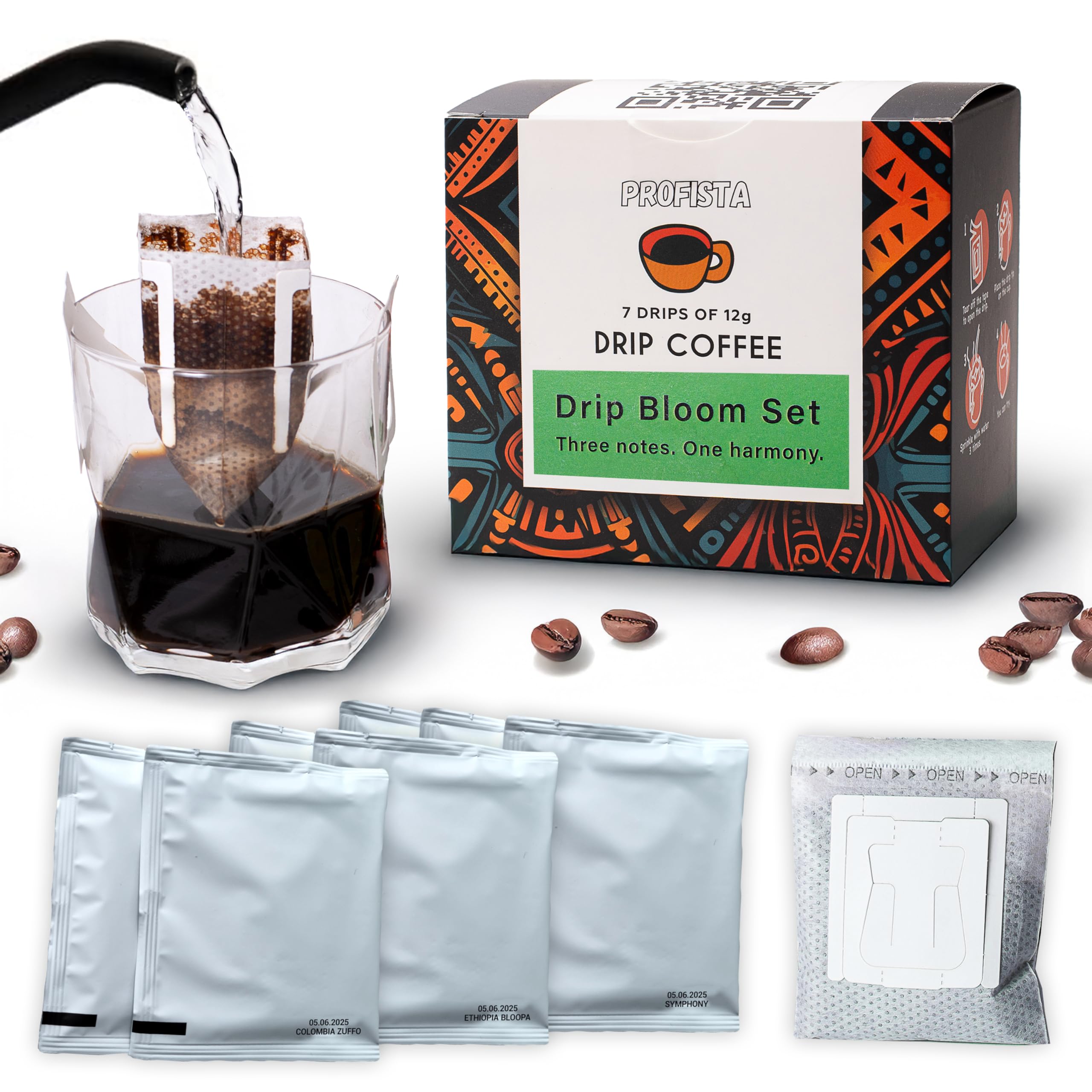 PROFISTA Probierbox mit 7 Drip Coffee Kaffeepulver 100 % Arabica Bohnen Geschenke Box mit 3 Sorten,Kaffee Geschenkset für Männer Drip Coffee Bag,Kaffeegeschenke für Kaffeeliebhaber (Drip Bloom Set)