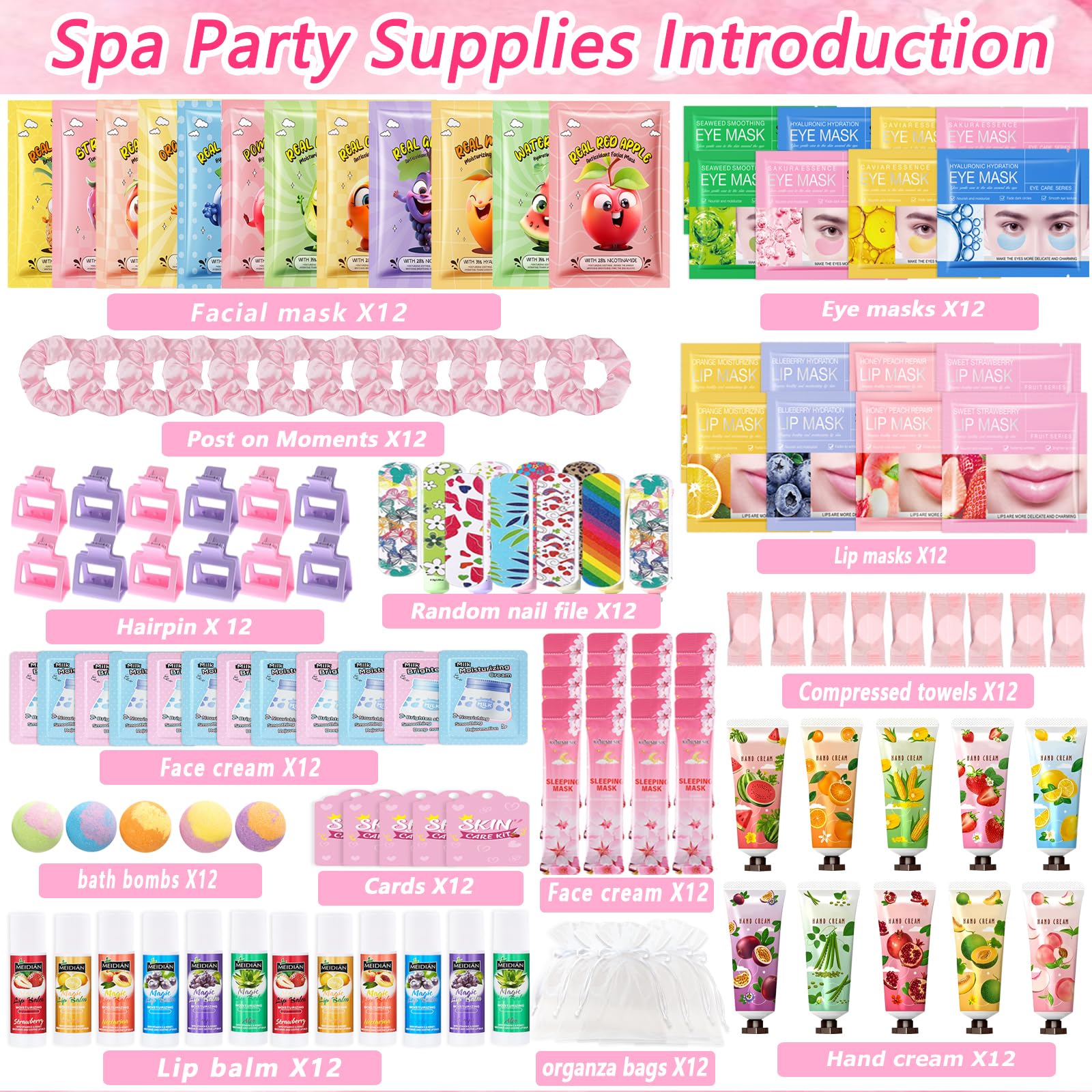 224-Piece Spa Party Favors Kit with Skincare and Gift Accessories