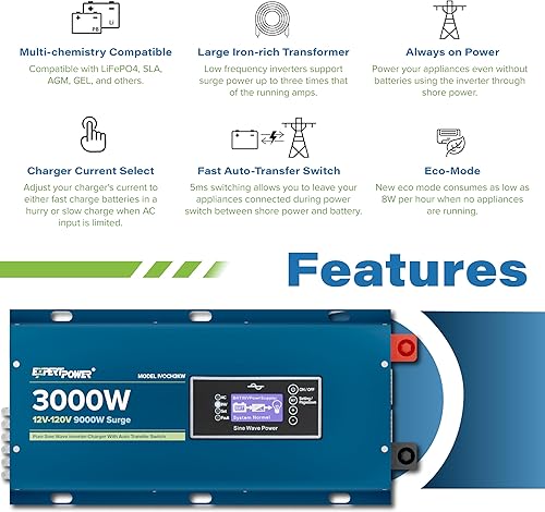 Miniatura 3 de ExpertPower Kit de energía solar de 5 KWH 12 V  LiFePO4 12 V 200 Ah paneles solares de 600 W controlador de carga solar MPPT de 40 A cargador