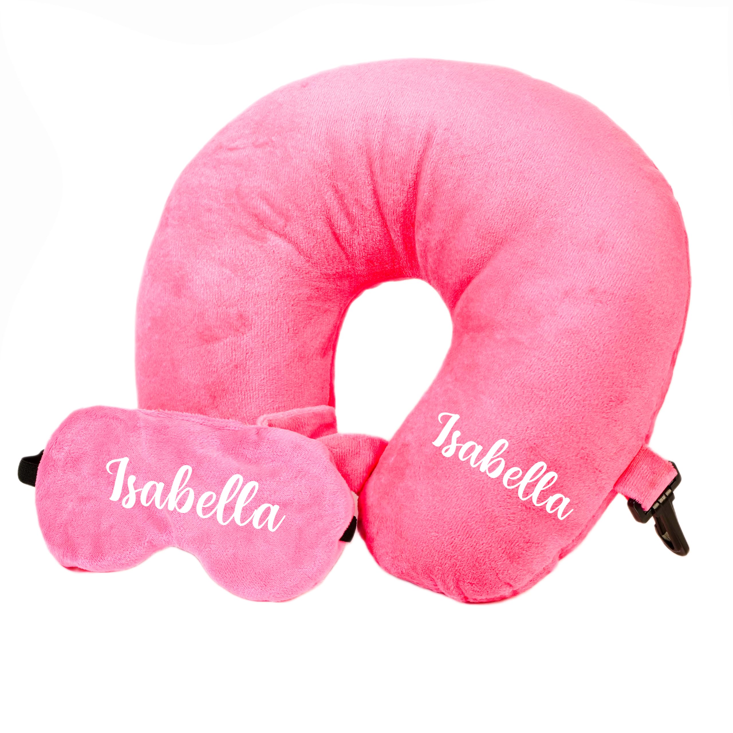 THE BLING GLOBAL Personalized Travel Neck Pillow & Eye Mask Set with Custom Name – Soft Memory Foam U-Shape Pillow for Airplane, Train, Car & Office Napping (Pink)-image-35