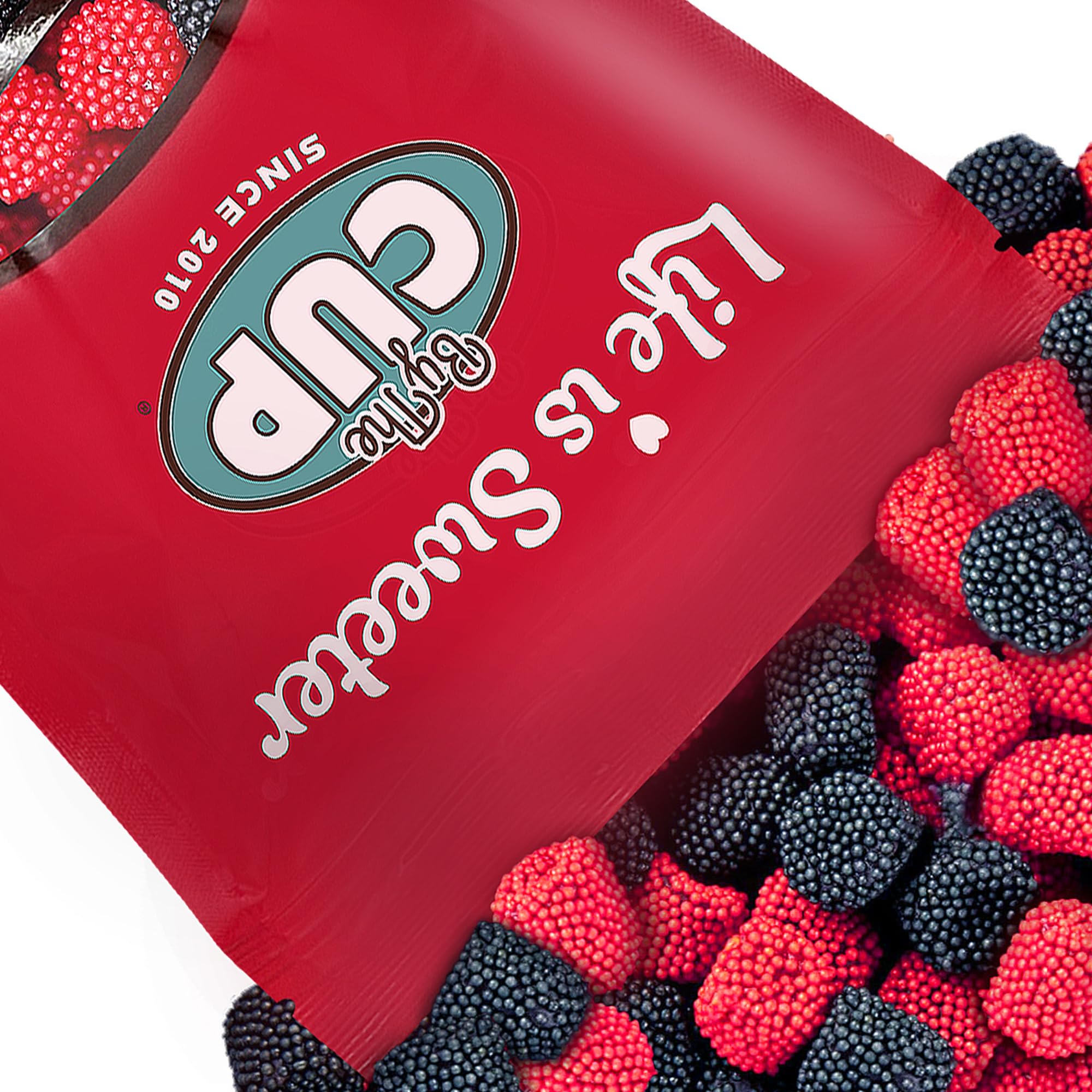 By The Cup Raspberries and Blackberries Soft Chewy Fruit Flavored Jells Covered in Candy Seeds, 2 lb Bulk Bag