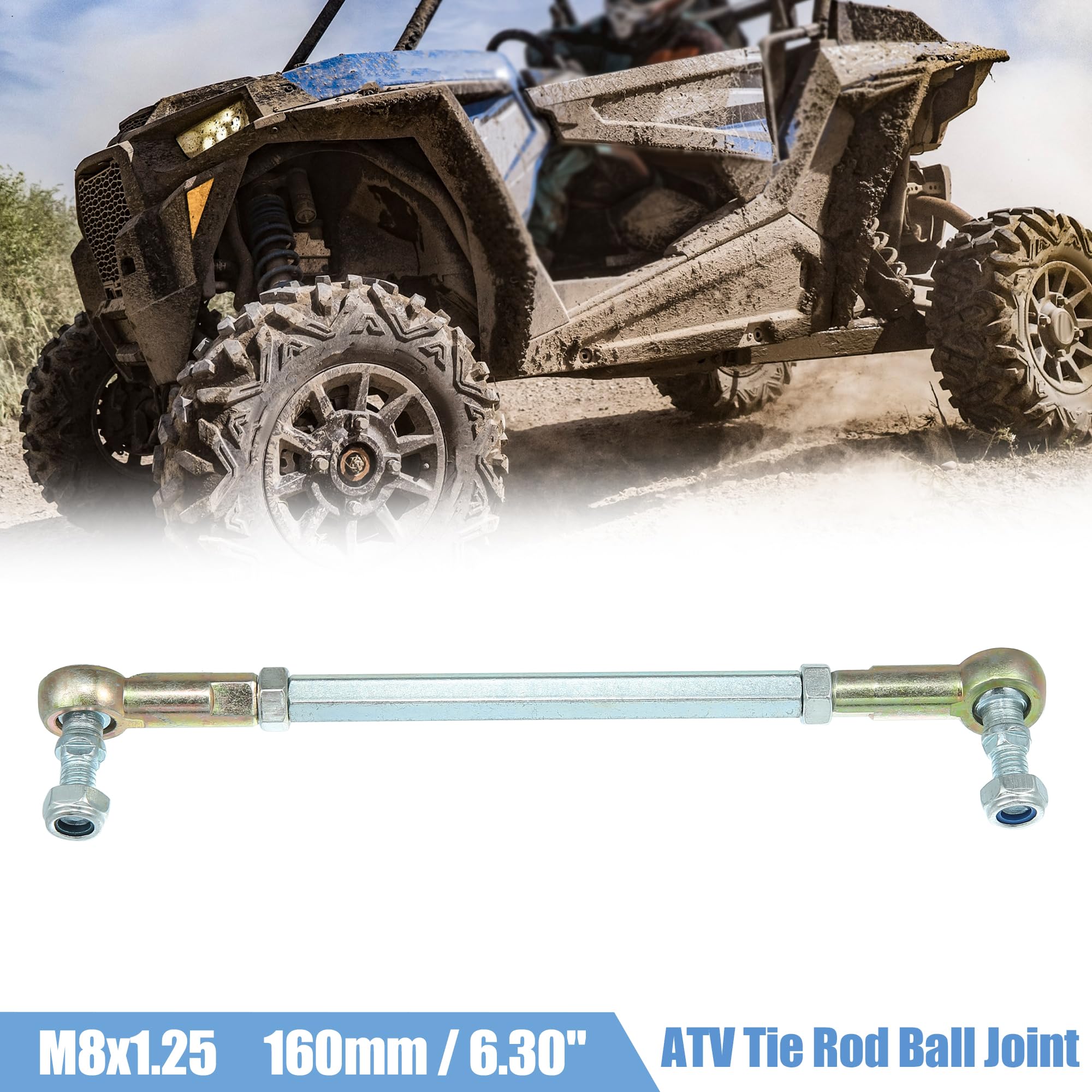 X AUTOHAUX 2Pcs Tige De Direction pour ATV 50cc-250cc en Acier INOX | Acier Inox, Couleur Argent Et Bronze, Longueur Levier 113mm, Filetage M8x1.25
