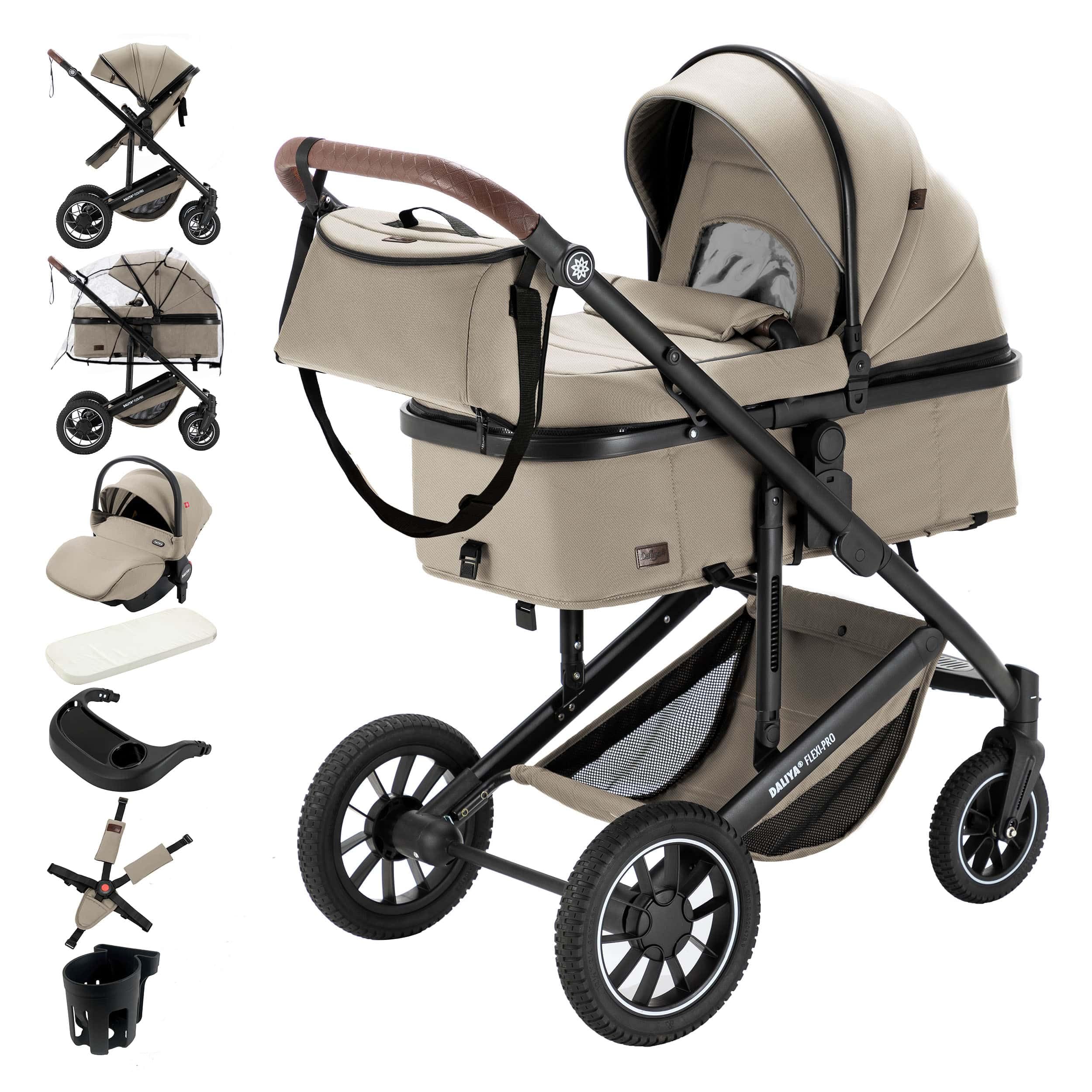 Daliya® Kombi-Kinderwagen FLEXI-PRO M 3in1 Reisekinderwagen XXL-Set mit i-Size Babyschale