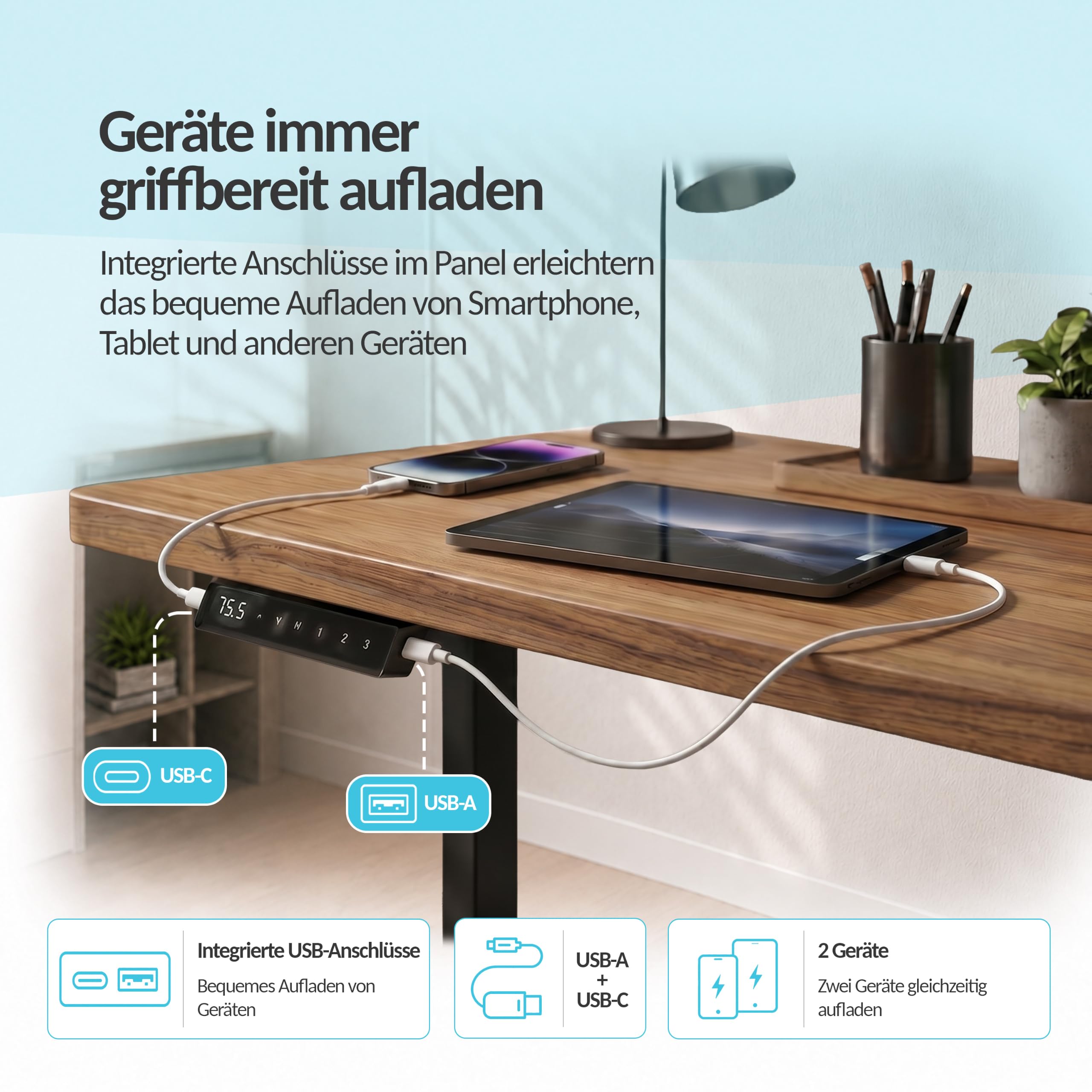 POKAR Höhenverstellbares Eck-Schreibtischgestell Elektrisch | Winkel 0 bis 90 Grad, Höhe 70 bis 118 cm | Memory-Panel mit USB-C und USB-A | Gestell für Steh-Sitz-Tisch Home Office | Schwarz
