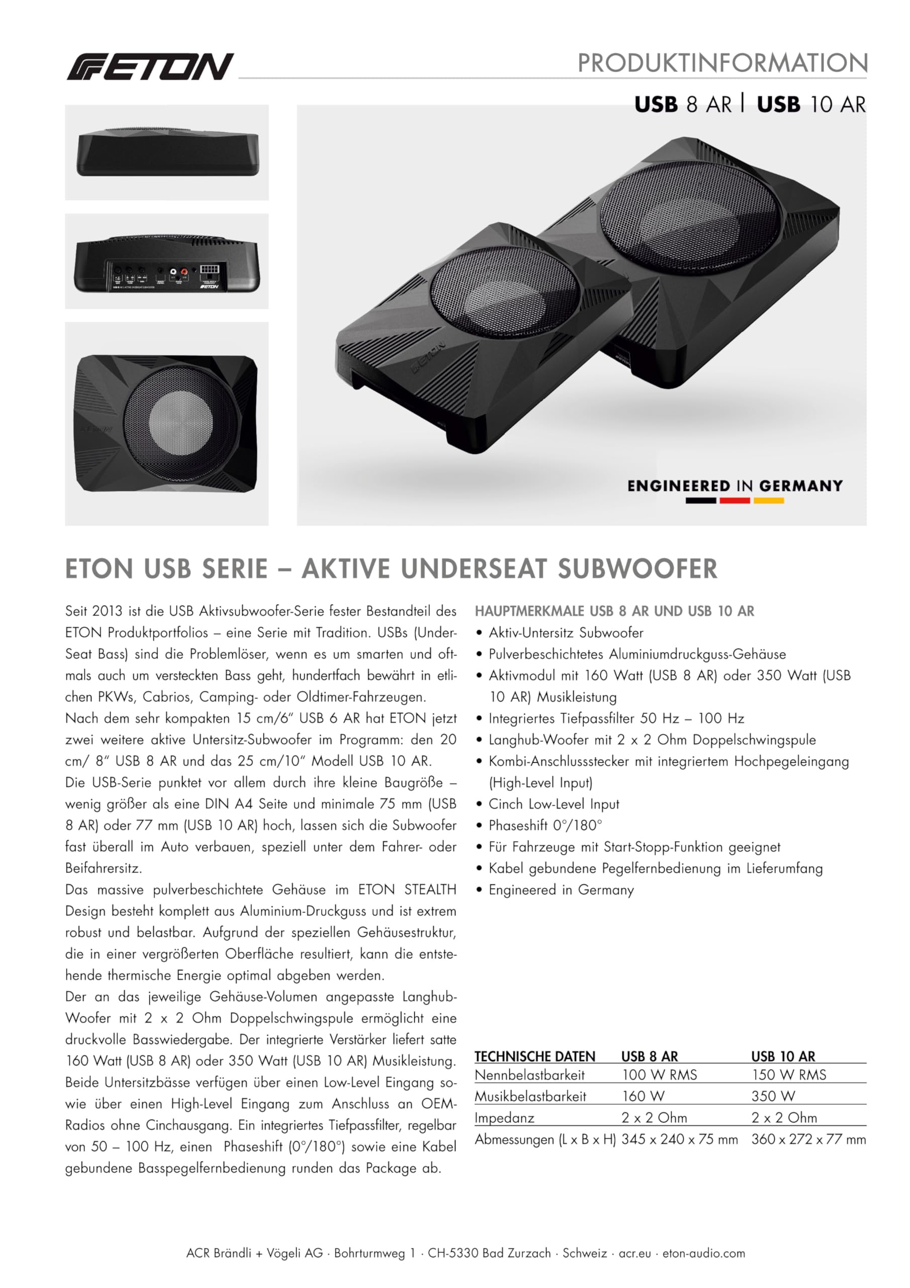 ETON USB 10 AR - subwoofer Attivo sottosella Molto Compatto da 25 cm / 10 Pollici per Auto e Camper, potenti Bassi sottosella Attivi con Amplificatore, woofer a Lunga gittata, 350 Watt