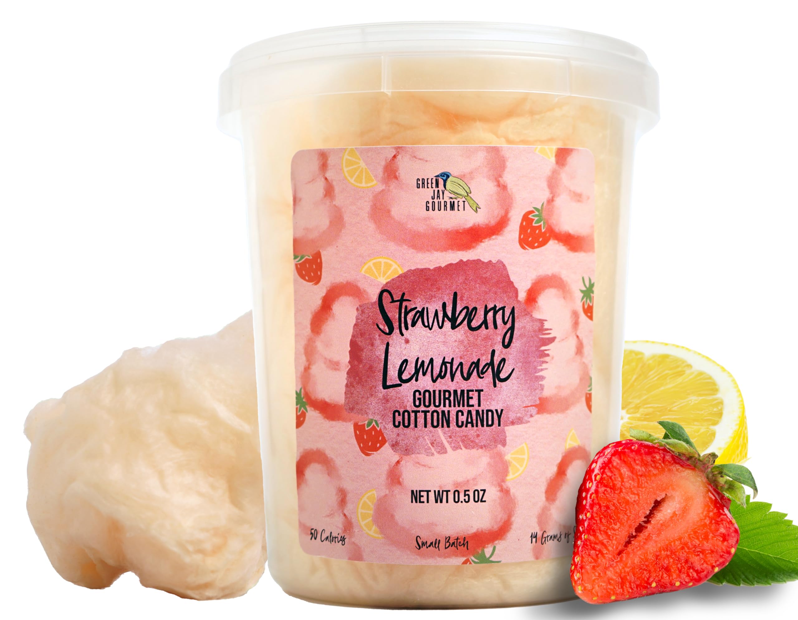 Green Jay GourmetCotton Candy | Strawberry Lemonade Flavor | Ideal for Party Favors and Candy Gifts | Premium Small Batch Blue Cotton Candy | Fat Free Low Calorie Treat | Made in USA | 1 Tub