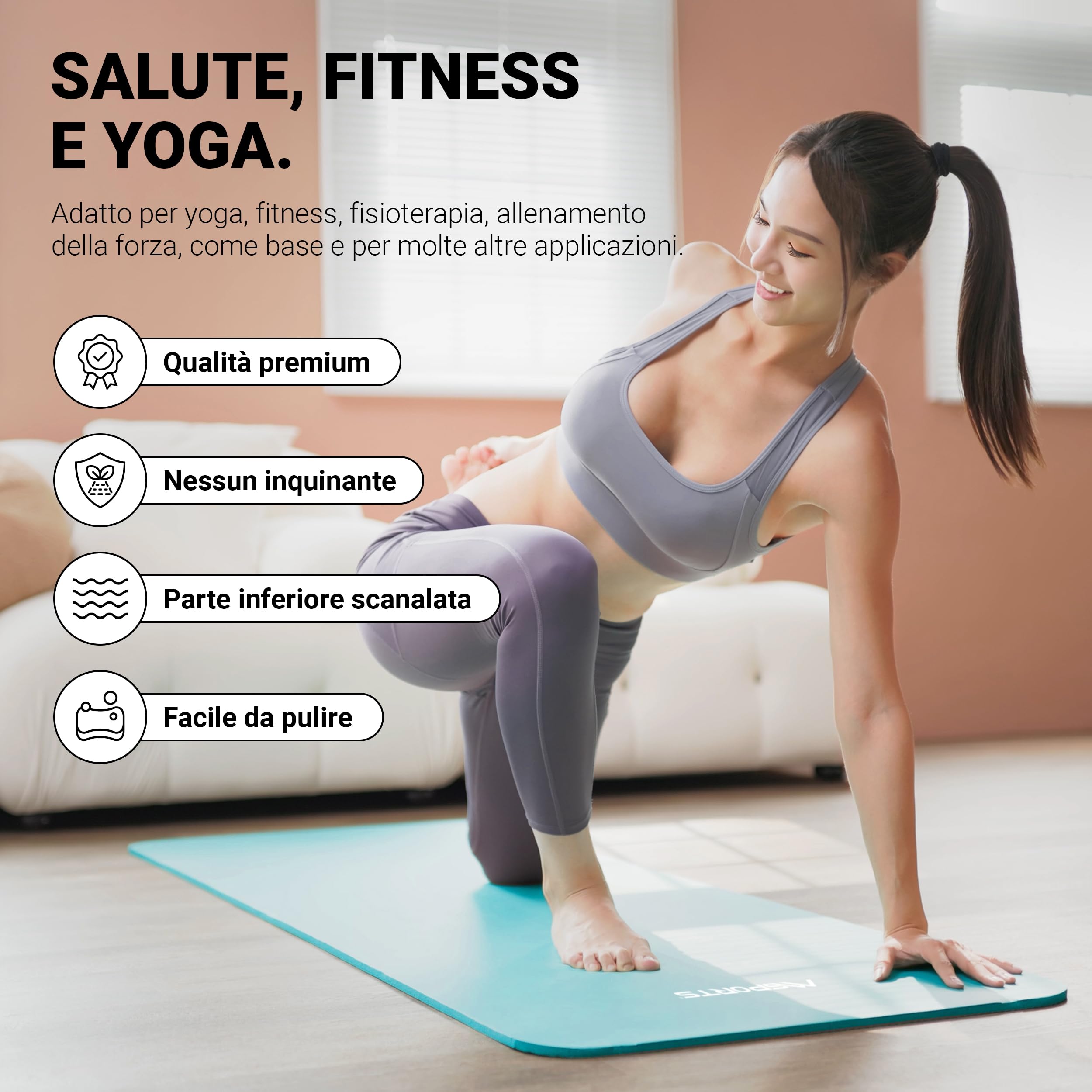 MSPORTS Tappetino Fitness & Yoga Premium antiscivolo – vari formati e colori – Mat da Ginnastica Premium per casa, palestra e Pilates