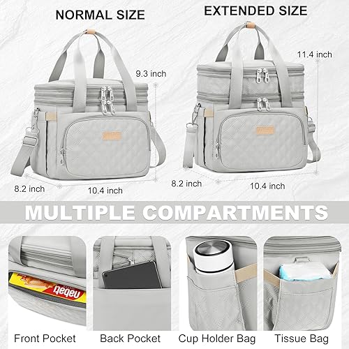 Miniatura 5 de AIJIEKE Lonchera para mujer, lonchera grande con aislamiento a prueba de fugas, bolsa de almuerzo de doble cubierta con bolsillos laterales y correa