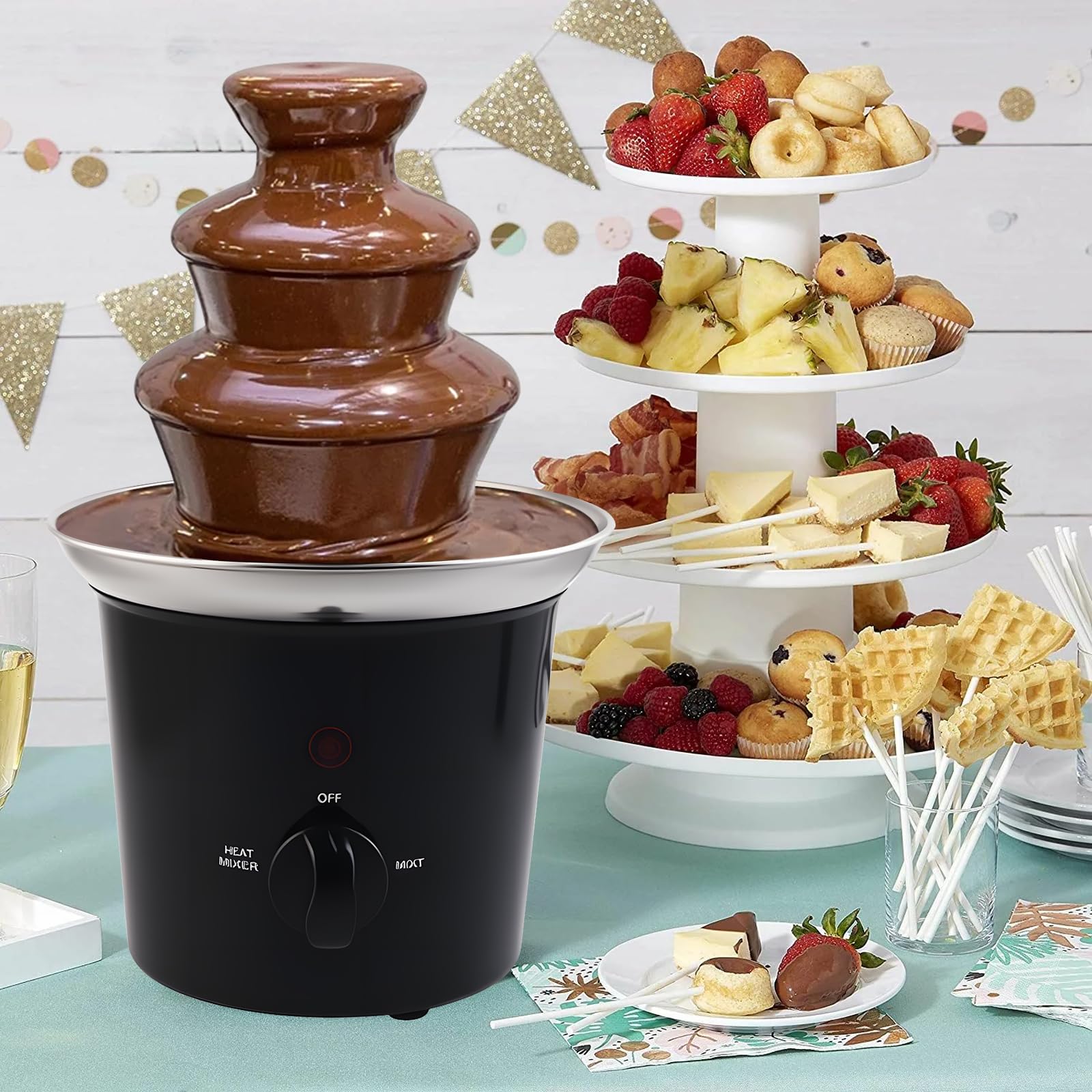 Fontana di cioccolato, 3 piani, 60 W, set di fonduta elettrica al cioccolato, in acciaio inox, set di fontane a 3 livelli, per compleanni, feste e famiglie