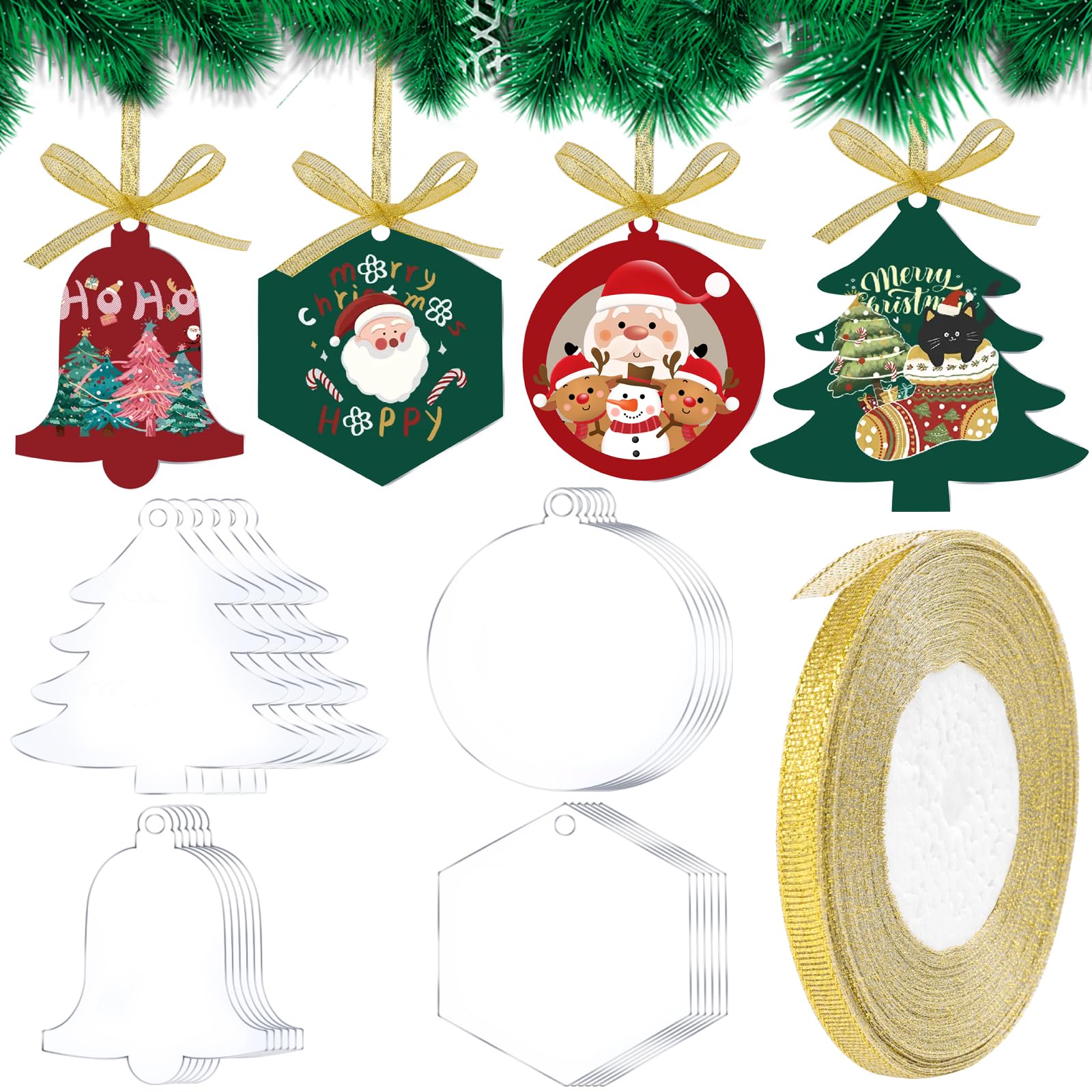 Fangoo 24Pcs Bauble Blank 8-9.5cm Acrylic Disc Ornaments