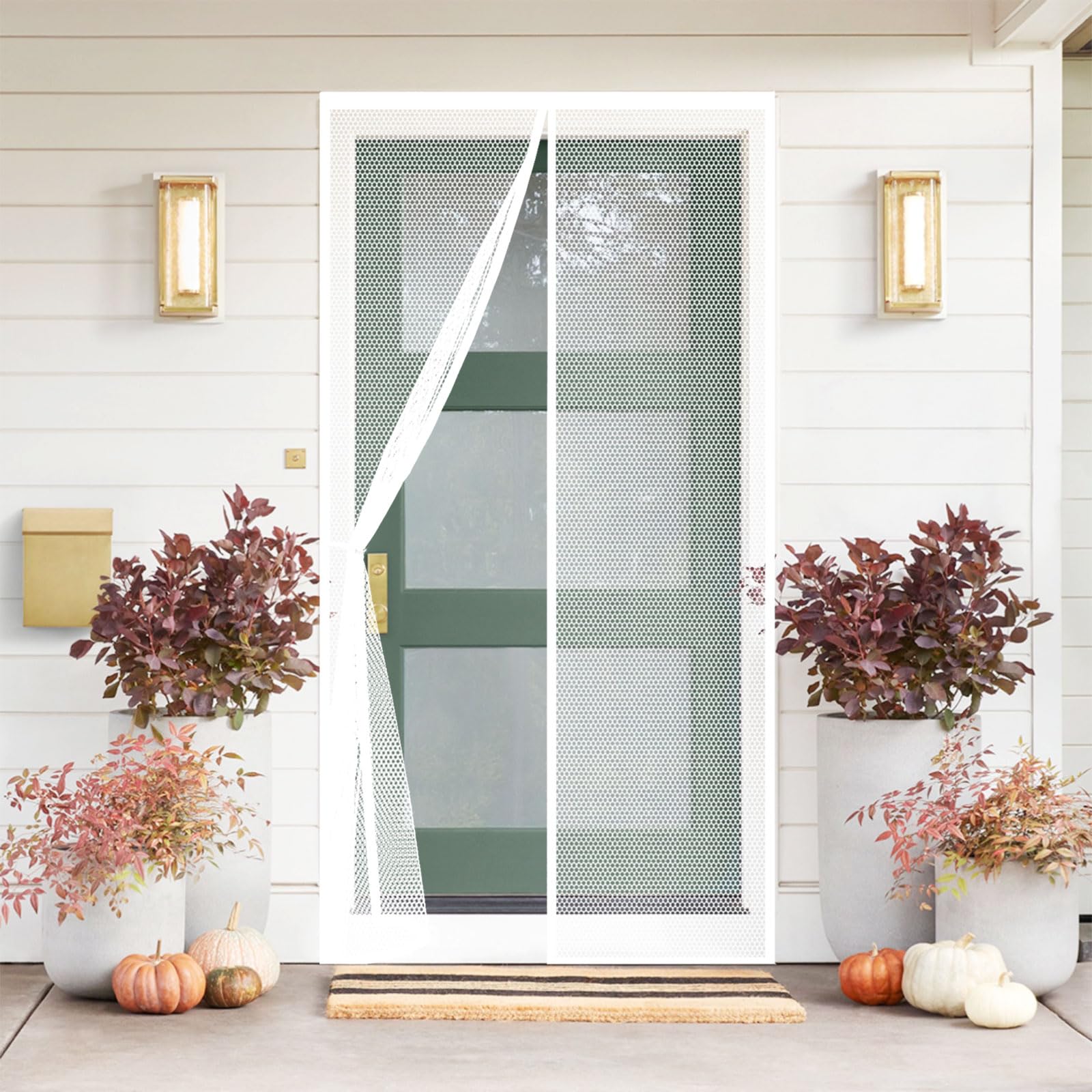 Magnetic Fly Screen Door 80 x 290 cm Heavy Duty Self-Sealing No Gap Anti Mosquito Cat Screen Door Hands Free No Drill Installation for Patio Bedroom Sliding Kitchen, White
