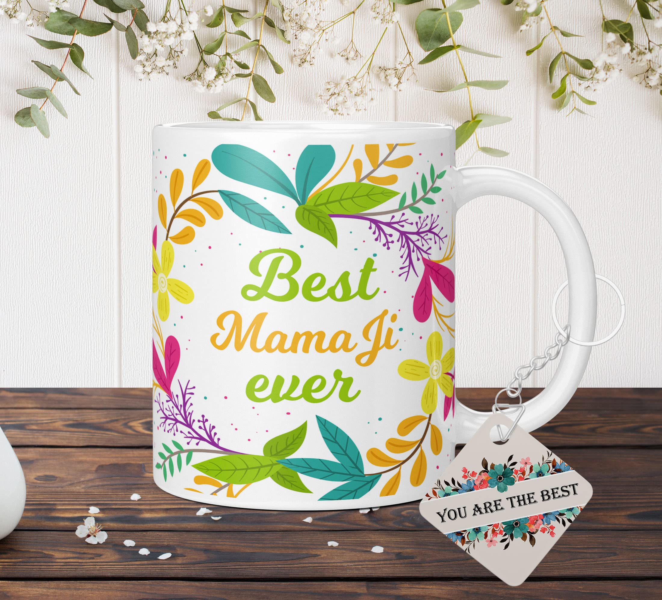 NH10 DESIGNS Best Mama Ji Ever Printed Coffee Mug with Keychain for Maternal Uncle Best Birthday Anniversay Gift for Mama Ji Written Tea Cups(Microwave Safe Ceramic Coffee Mug-350ml) - BEMFAMWMK 428
