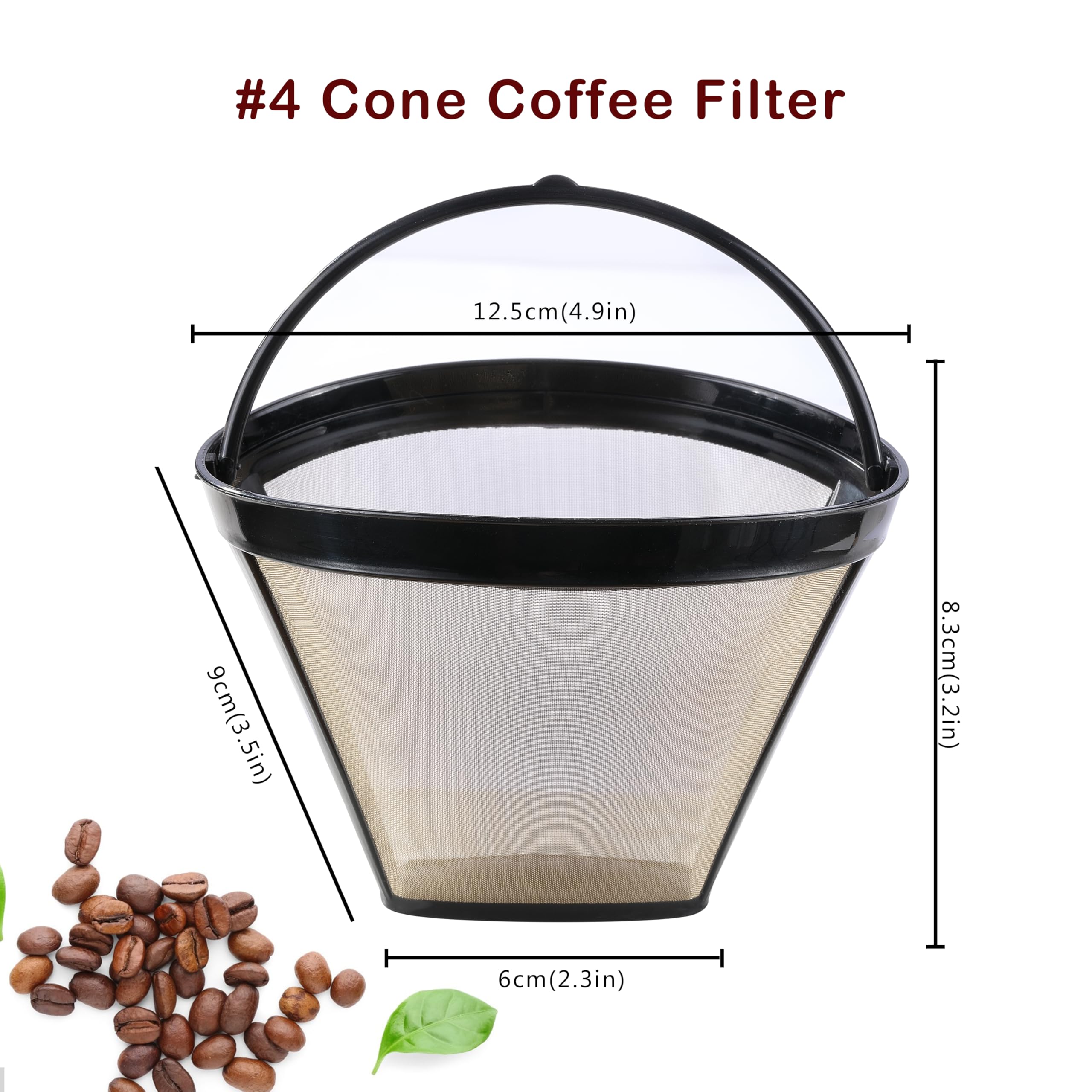 Wiederverwendbare Kaffeefilter, goldfarbenes Metall, permanenter Kaffeefilter, Ersatz für 8–12 Tassen, Kegelfilter, Kaffeemaschinen und Brauer, lebensmittelechter Edelstahl und BPA-frei, 2 Stück